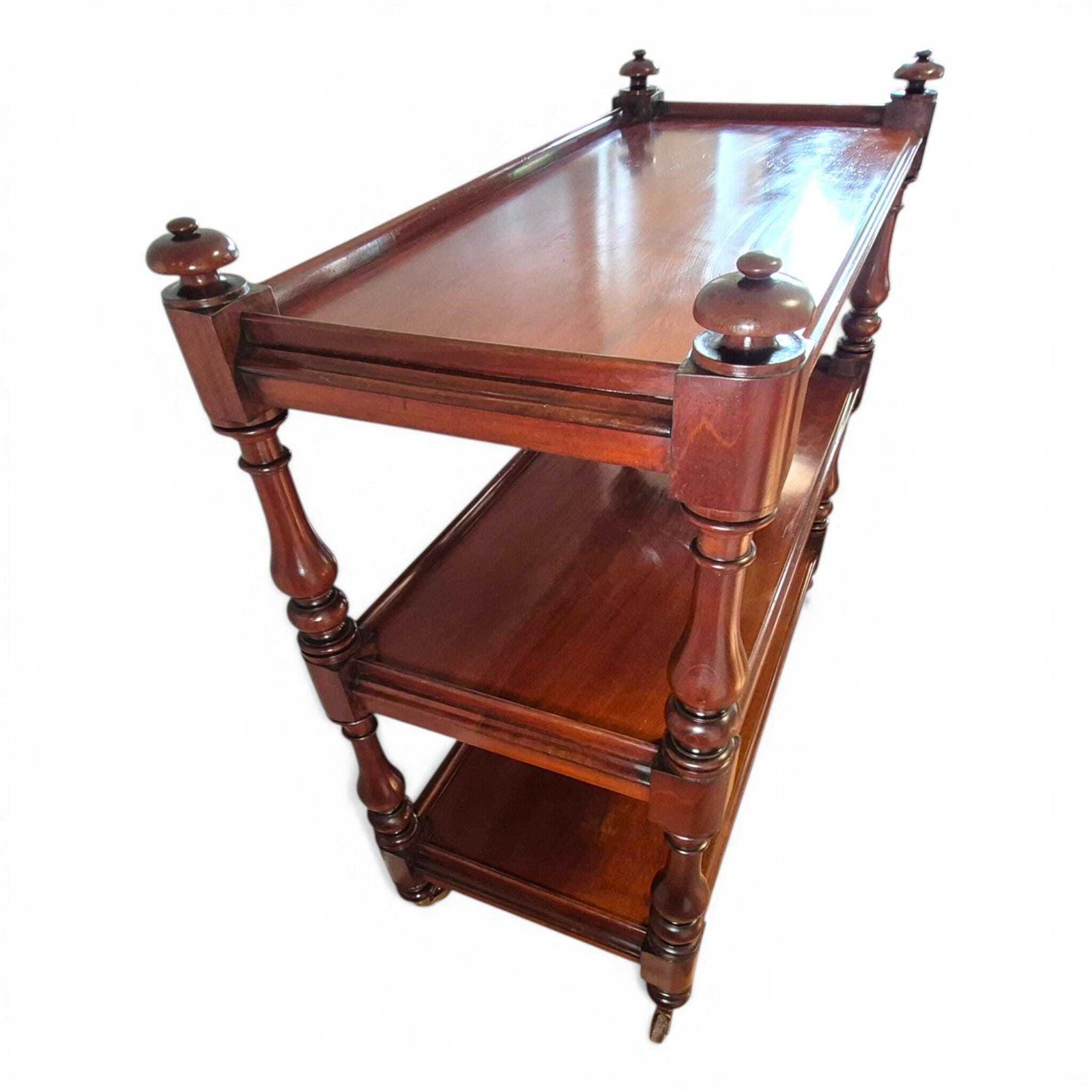 Antique Victorian Mahogany Dumb Waiter C1860 3 Tier Server Trolley Buffet Brass Porcelain Castors photo buy