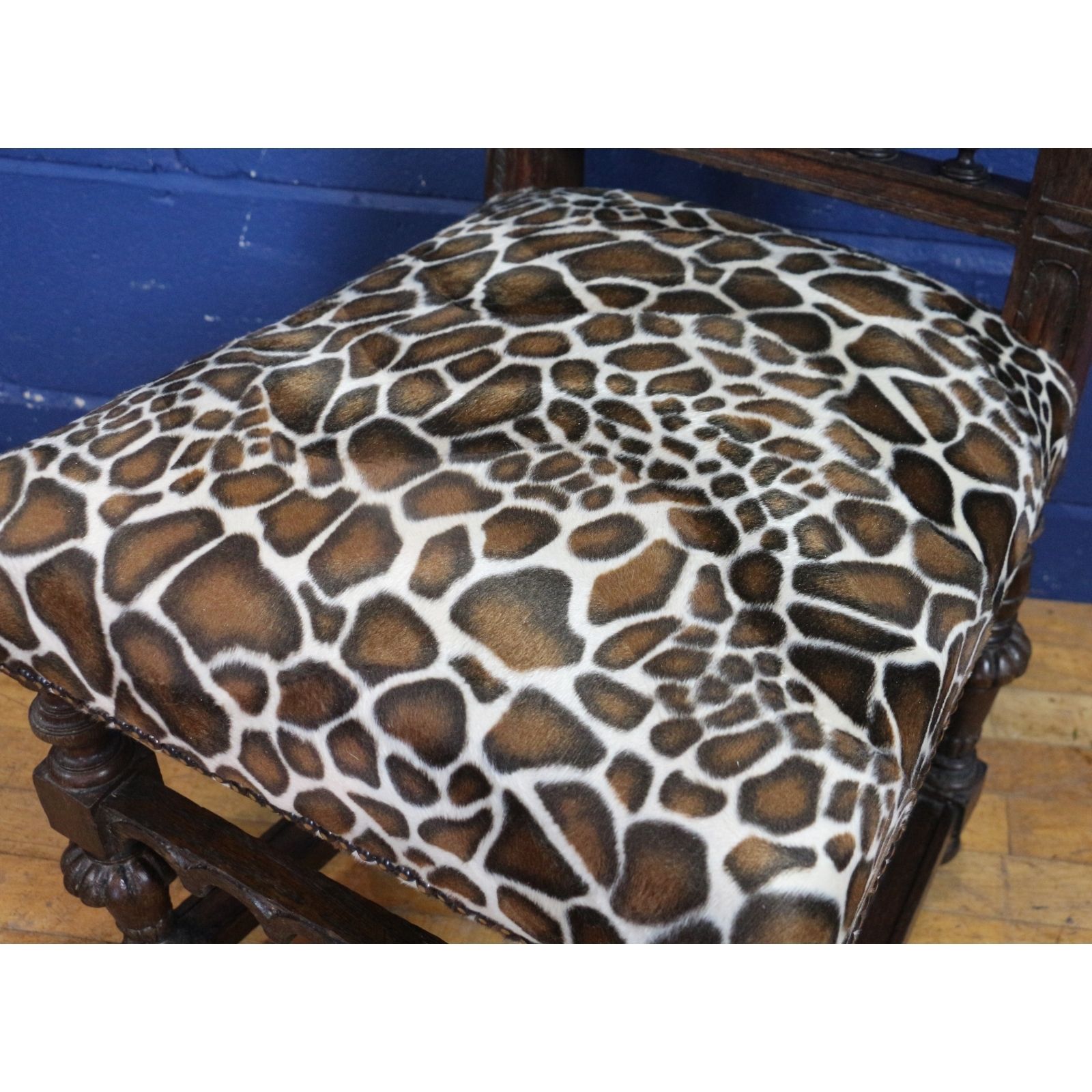 A Victorian Carved Oak Hall Or Bedroom Chair Raised On Fluted Supports And Freshly Reupholstered photo 295.0
