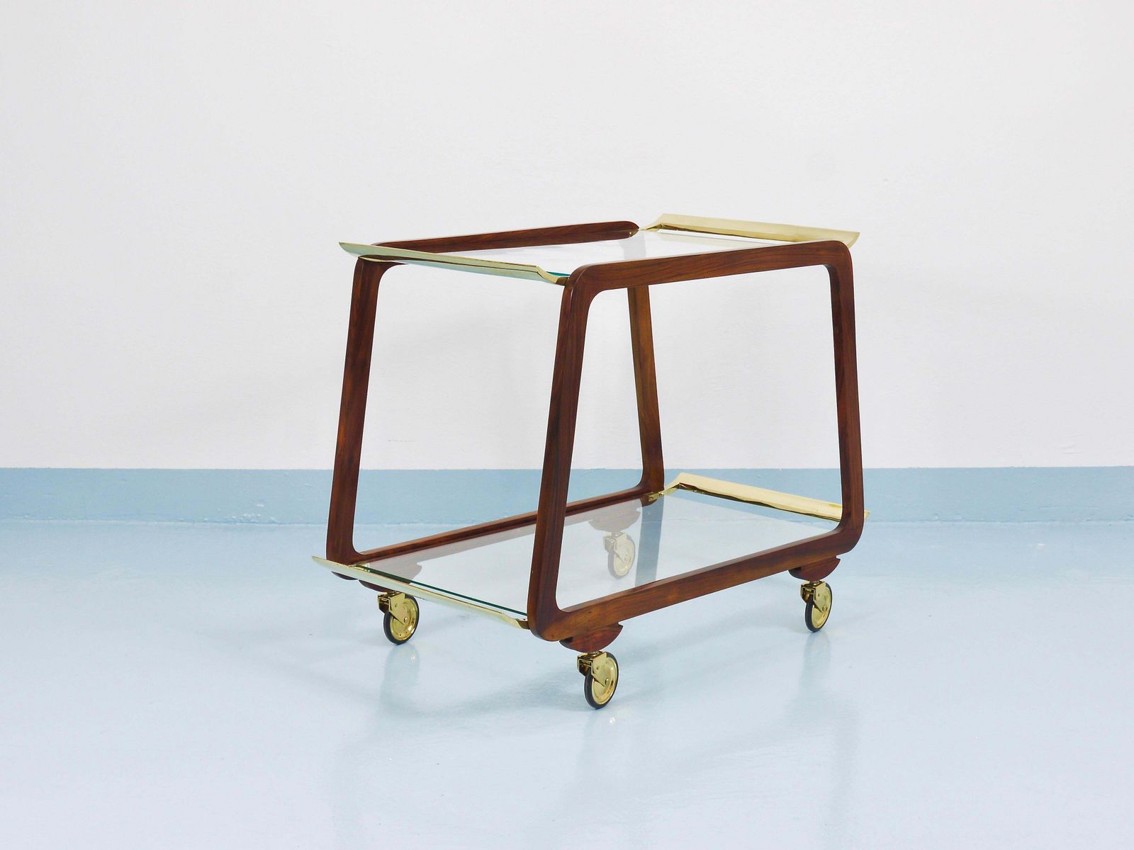 Mid Century Walnut Brass Bar Cart Serving Trolley, 1950s, Oswald Haerdtl Attr. photo Furniture