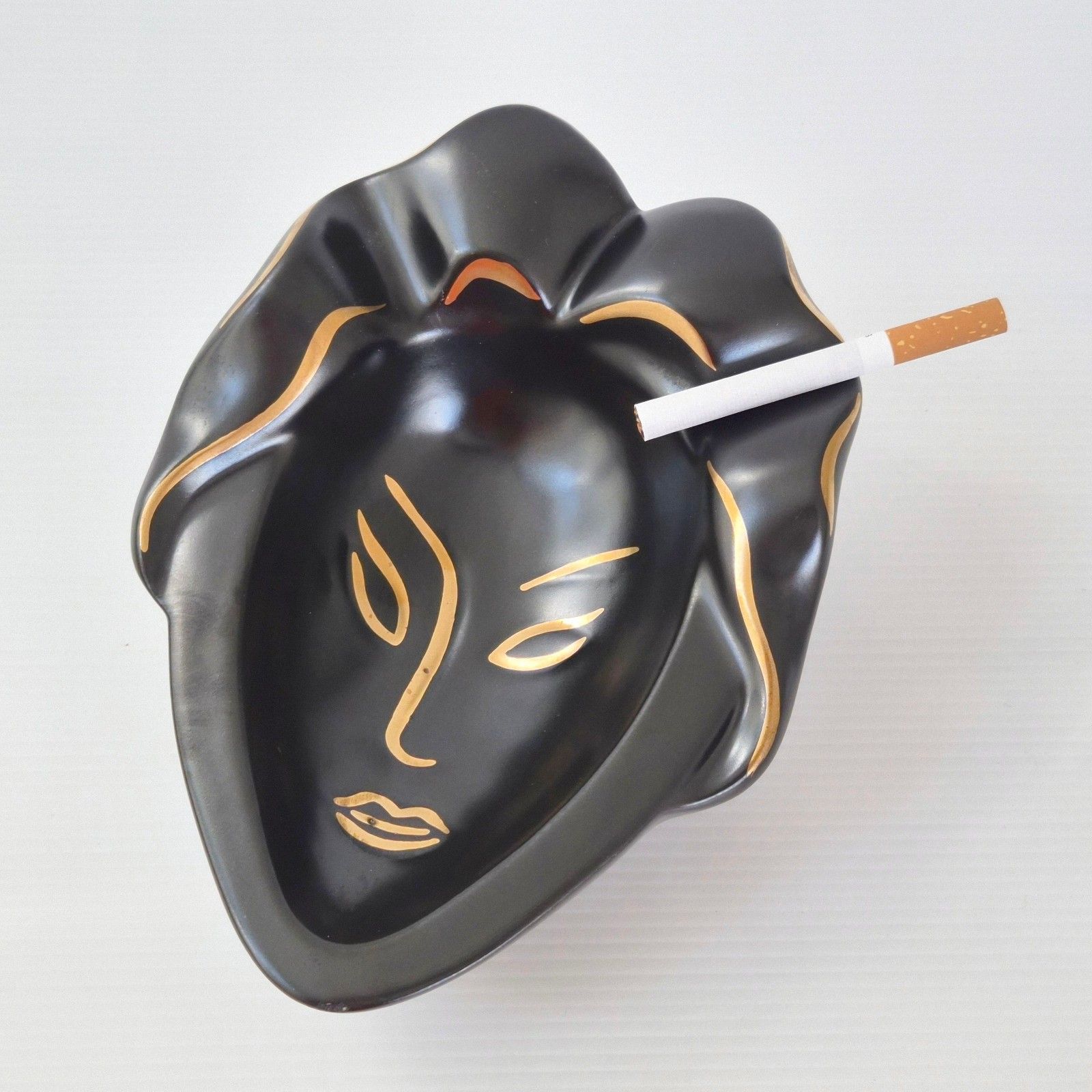 photo for sale Vintage 1950s Irisese Black Ceramic Ashtray Dlg Capron Jouve 50s Rockabilly