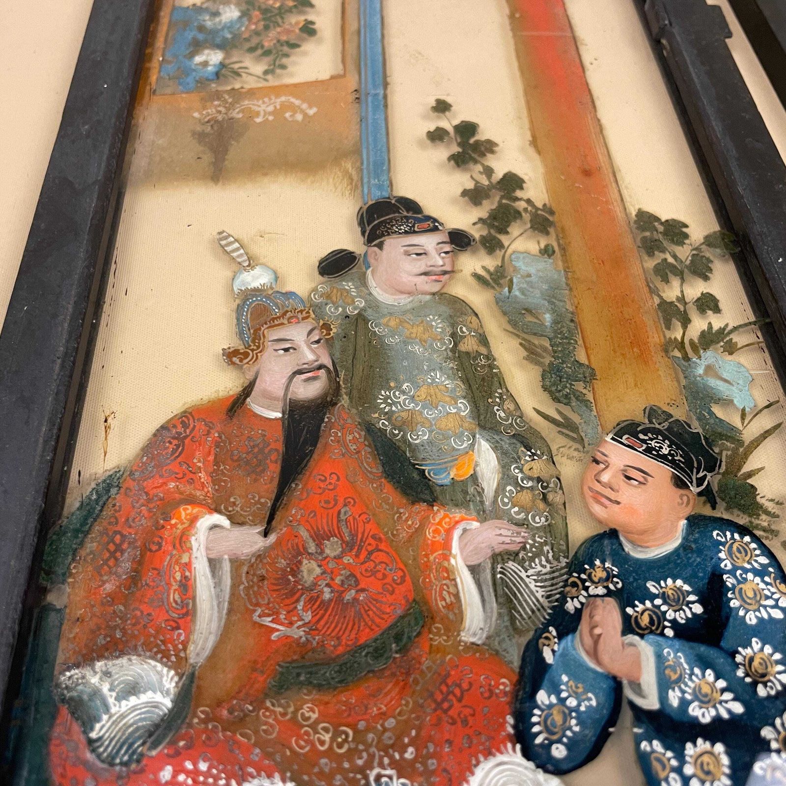 photo furniture Oriental Reverse Glass Painting Panels Black Wood Frame Chinese Hand Painted Figurative Asian Wall Art Chinoiserie Artwork Pictures Picture