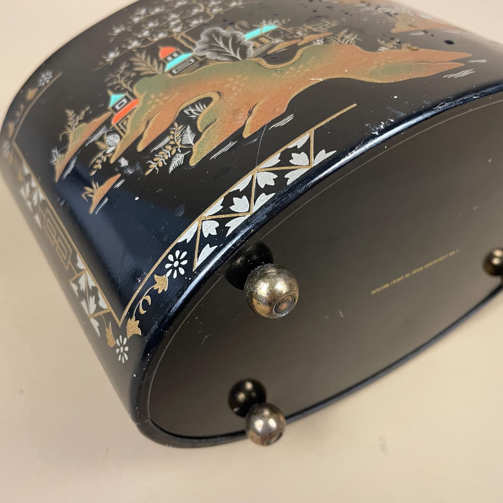 Oriental Style Black Tin Planter Oval Footed Chinoiserie Landscape Scene Decorative Container Made In Britain photo buy