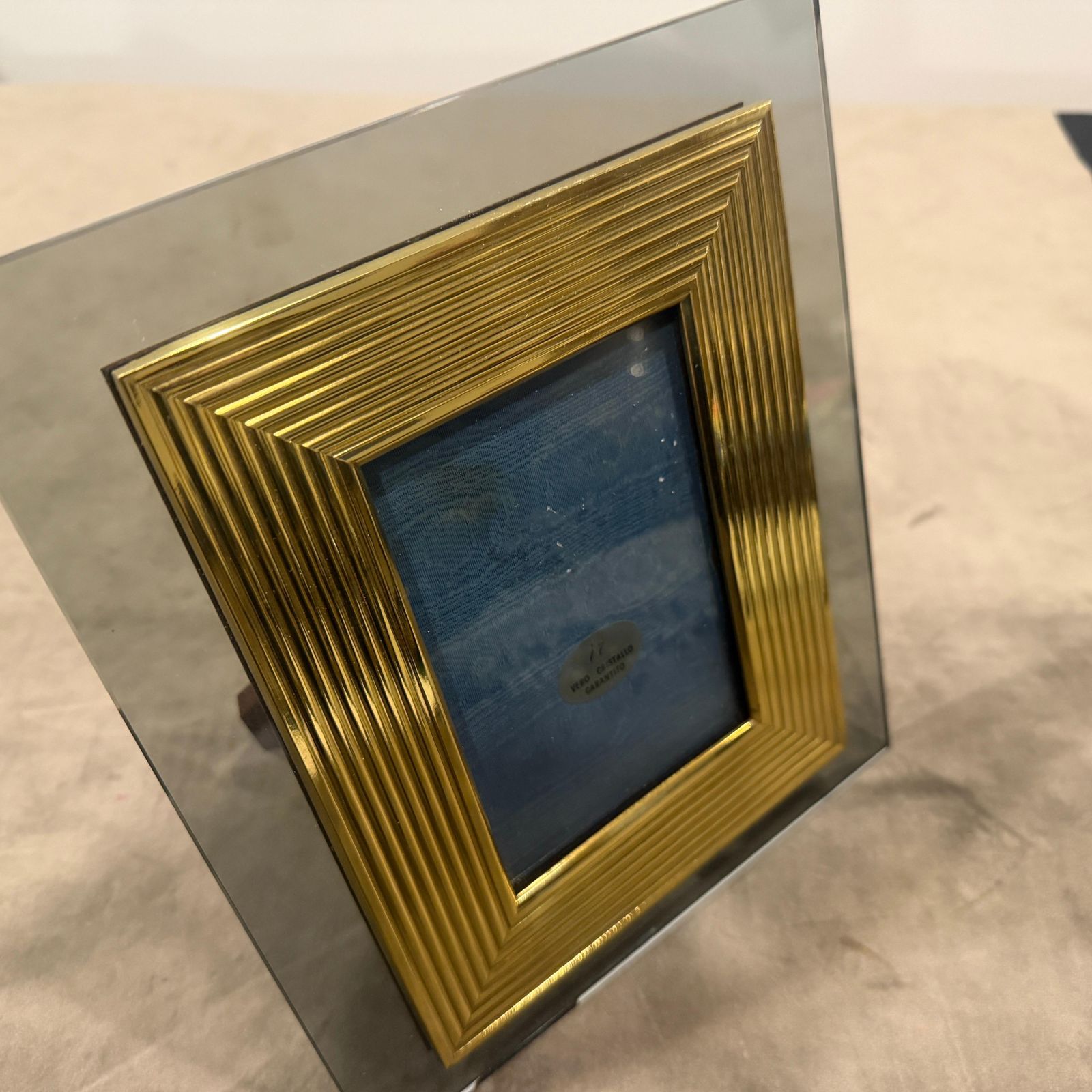 1960s Mid Century Modern Brass And Smoked Glass Luxury Italian Picture Frame photo vinterior