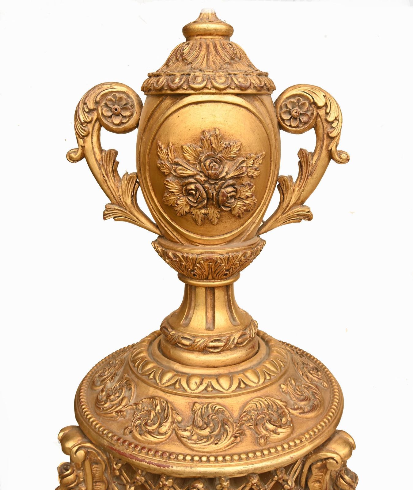 Pair Italian Giltwood Pedestals Rococo Stands Classical Urn Finials photo for sale