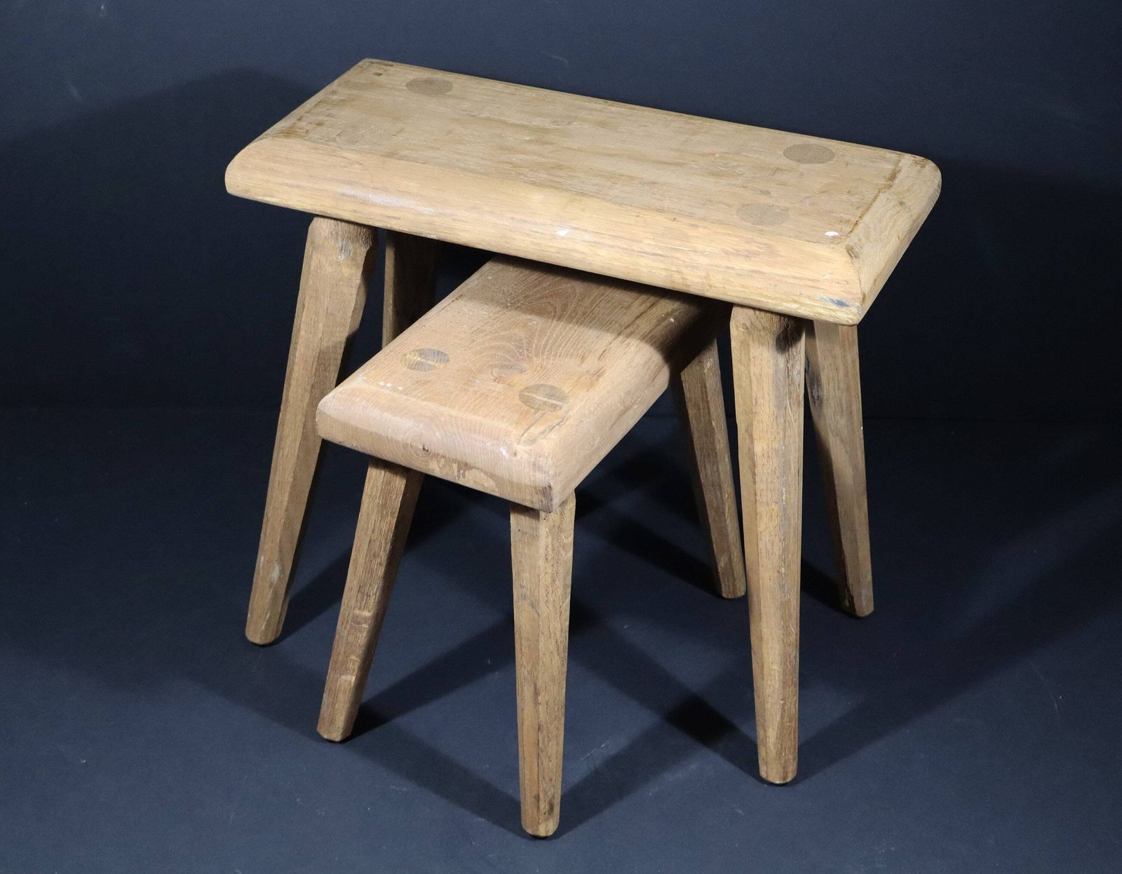 French Primitive Wooden Stool Set Of 2 In Brutalist Design photo buy