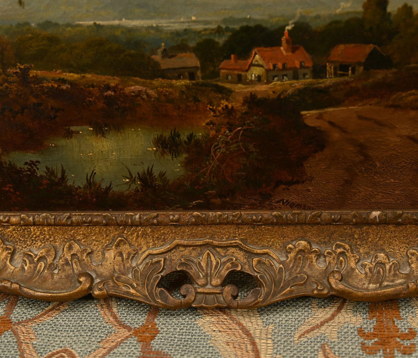 photo vinterior Pair Victorian Oil Paintings English Landscape Pastoral Idyll 1880