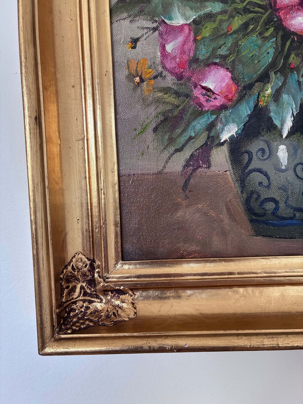 Vintage Original Flower Still Life Oil Painting, Circa 1960 photo for sale