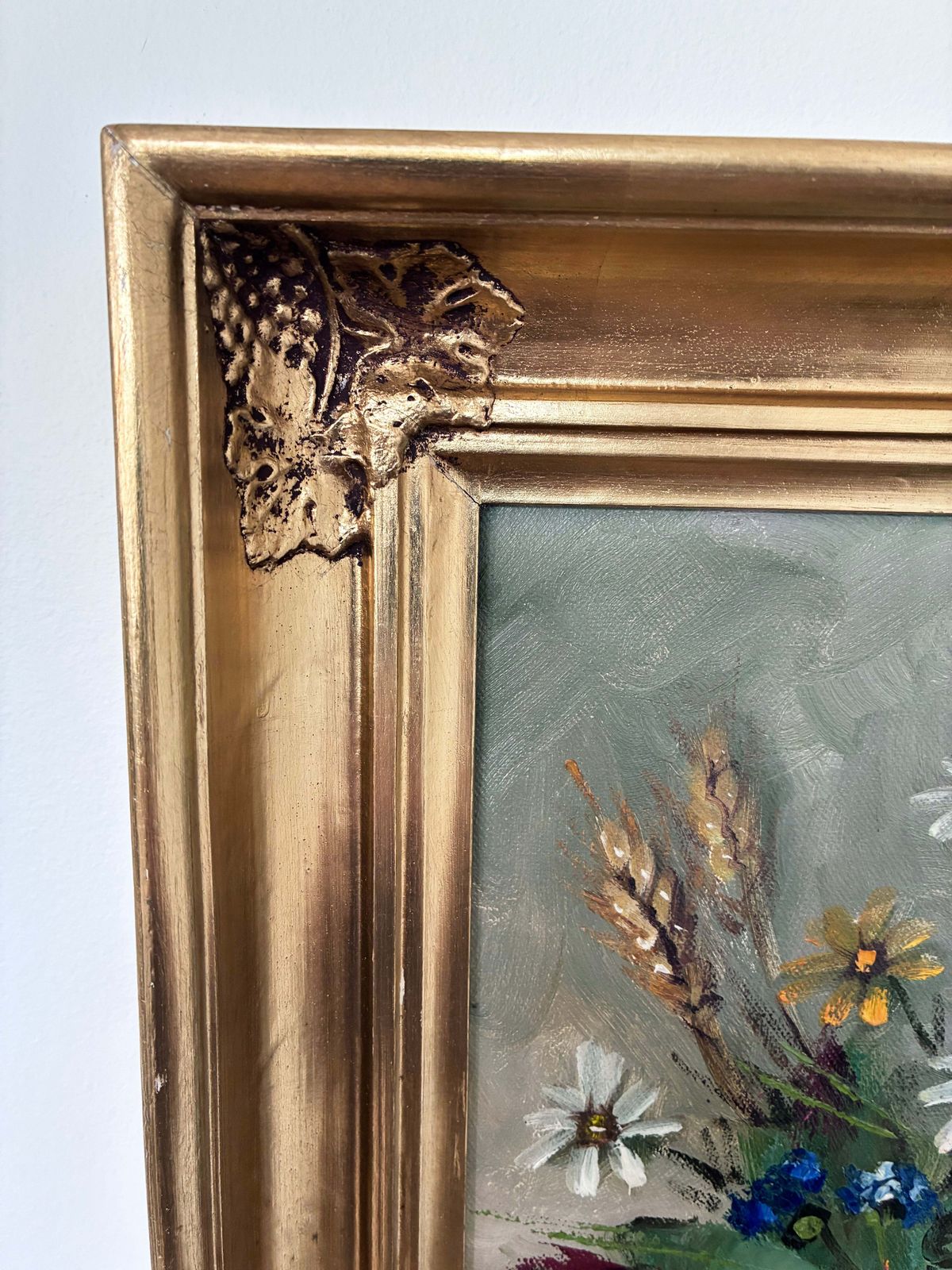 Vintage Original Flower Still Life Oil Painting, Circa 1960 photo Art