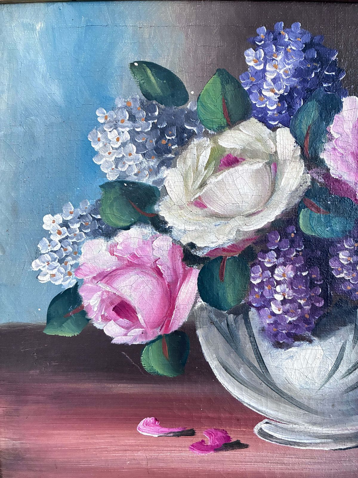 Vintage Original Flower Still Life Oil Painting, Ca. 1960 photo for sale