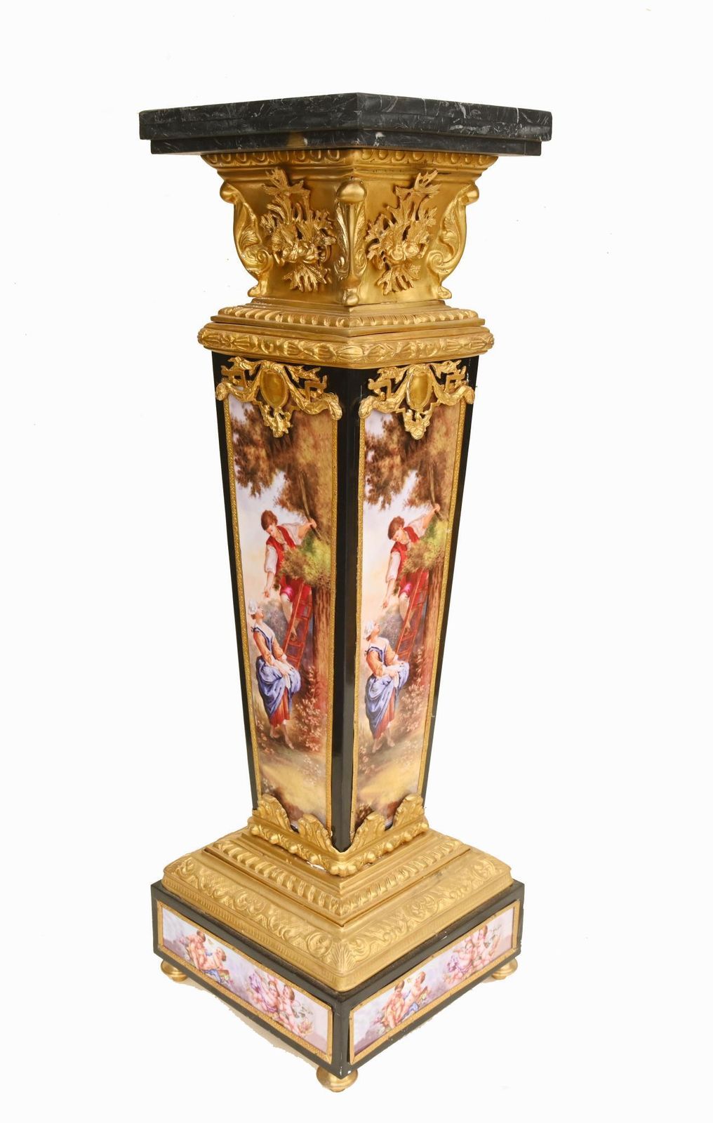 Pair French Pedestals Stands Gilt Bronze Porcelain Louis XVI photo vinterior