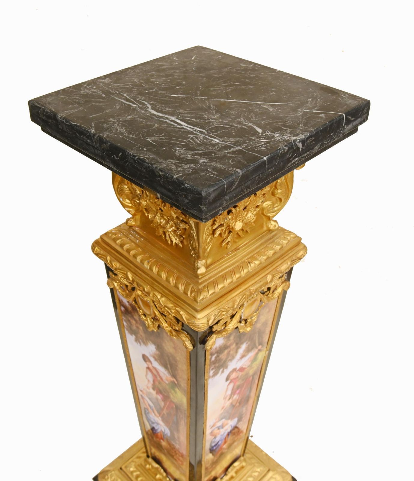 Pair French Pedestals Stands Gilt Bronze Porcelain Louis XVI photo vintage
