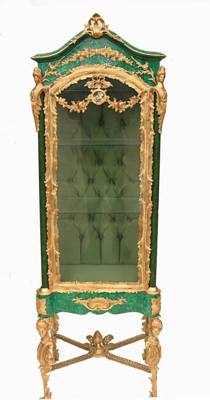 photo for sale Pair French Vitrines Malachite Display Cabinets Louis XVI