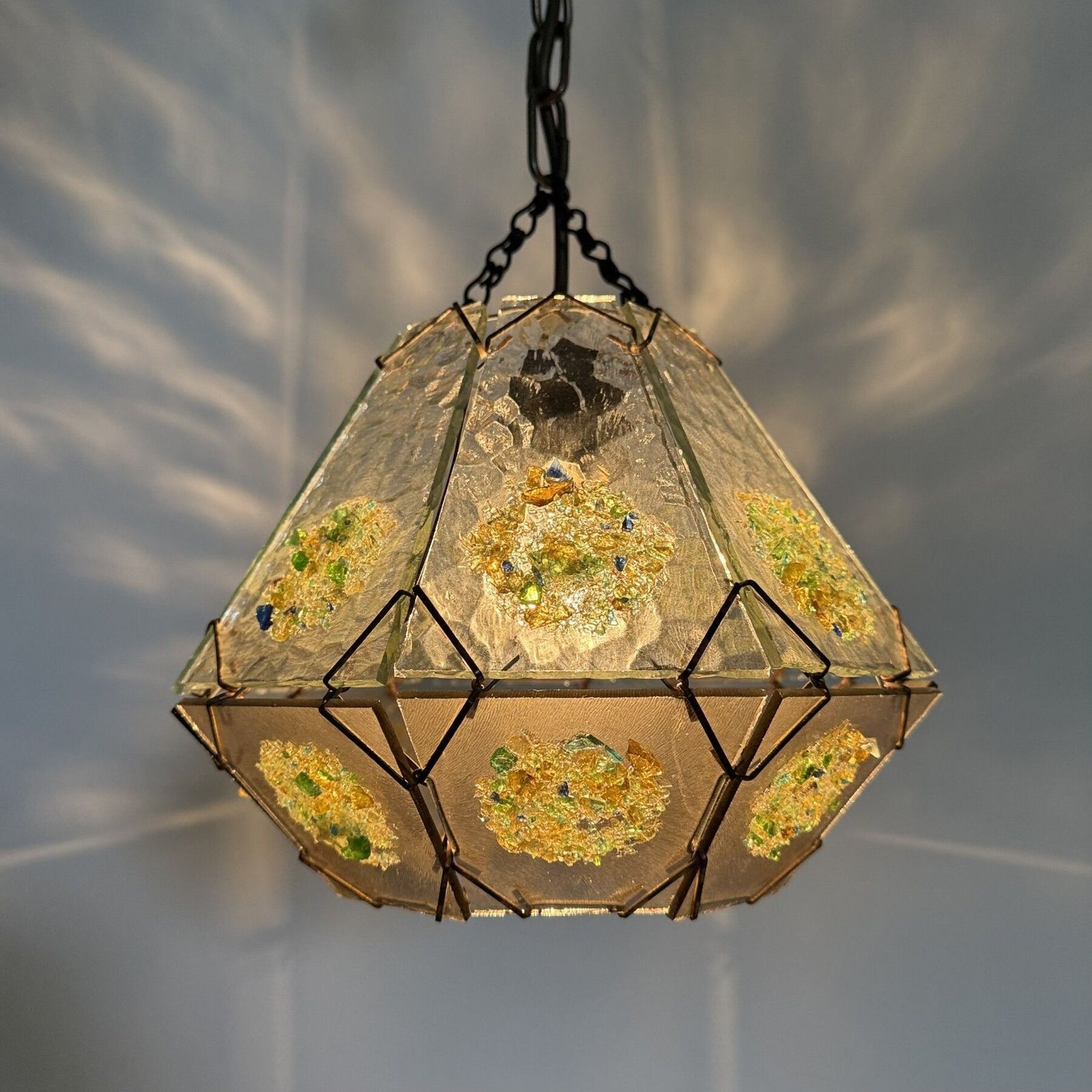 Brutalist Glass Hanging Lamp , 1970s photo vintage