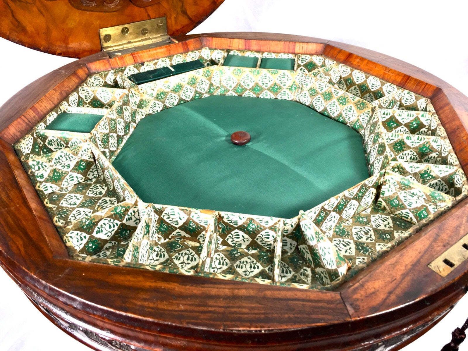 photo furniture Antique Wooden Victorian Ladies Sewing Table / Work Storage Box With Key C.1880