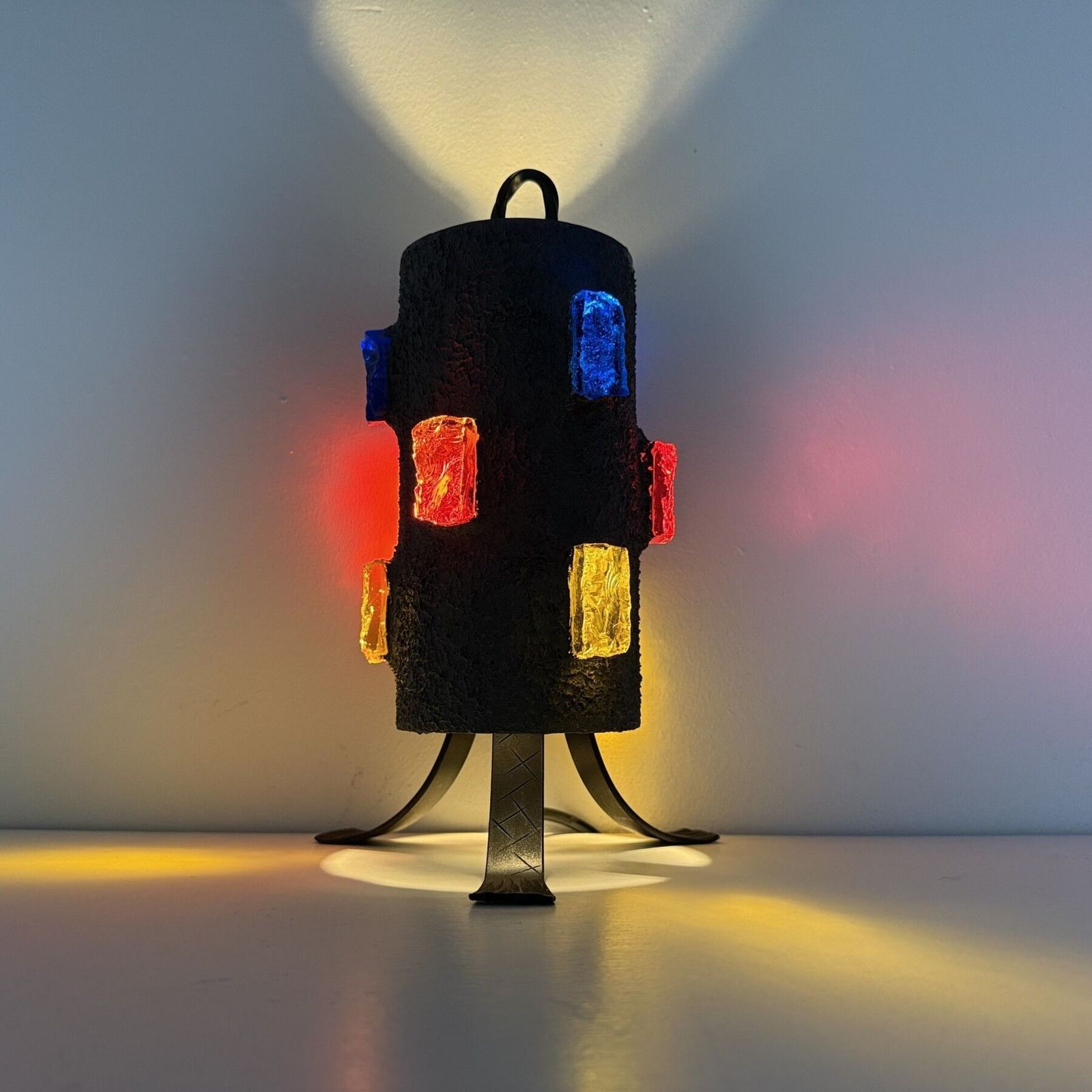 Verlichting Brutalist Tafellamp Van Metaal En Glas, Jaren 1970 photo