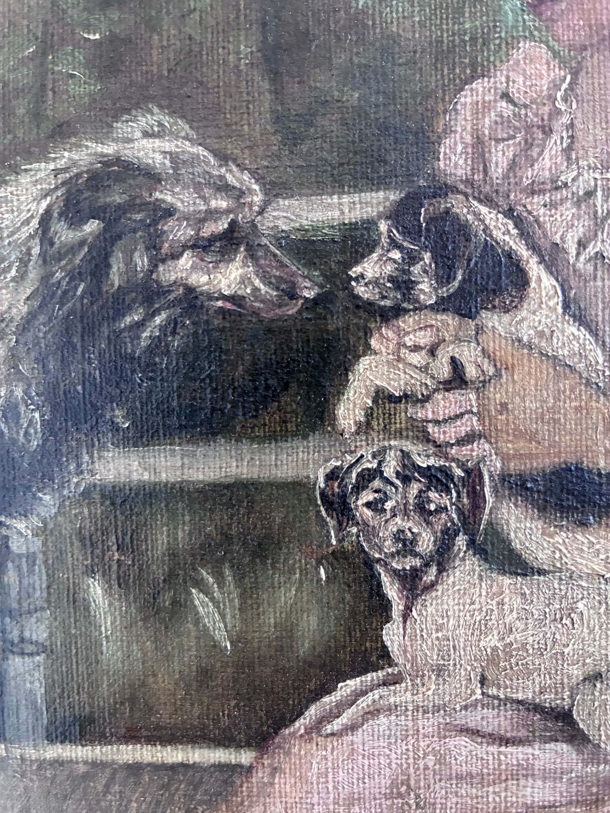 Antiek Olieverfschilderij Van Een Vrouw Met Honden In Het Park, Ca. 1880 photo Kunst