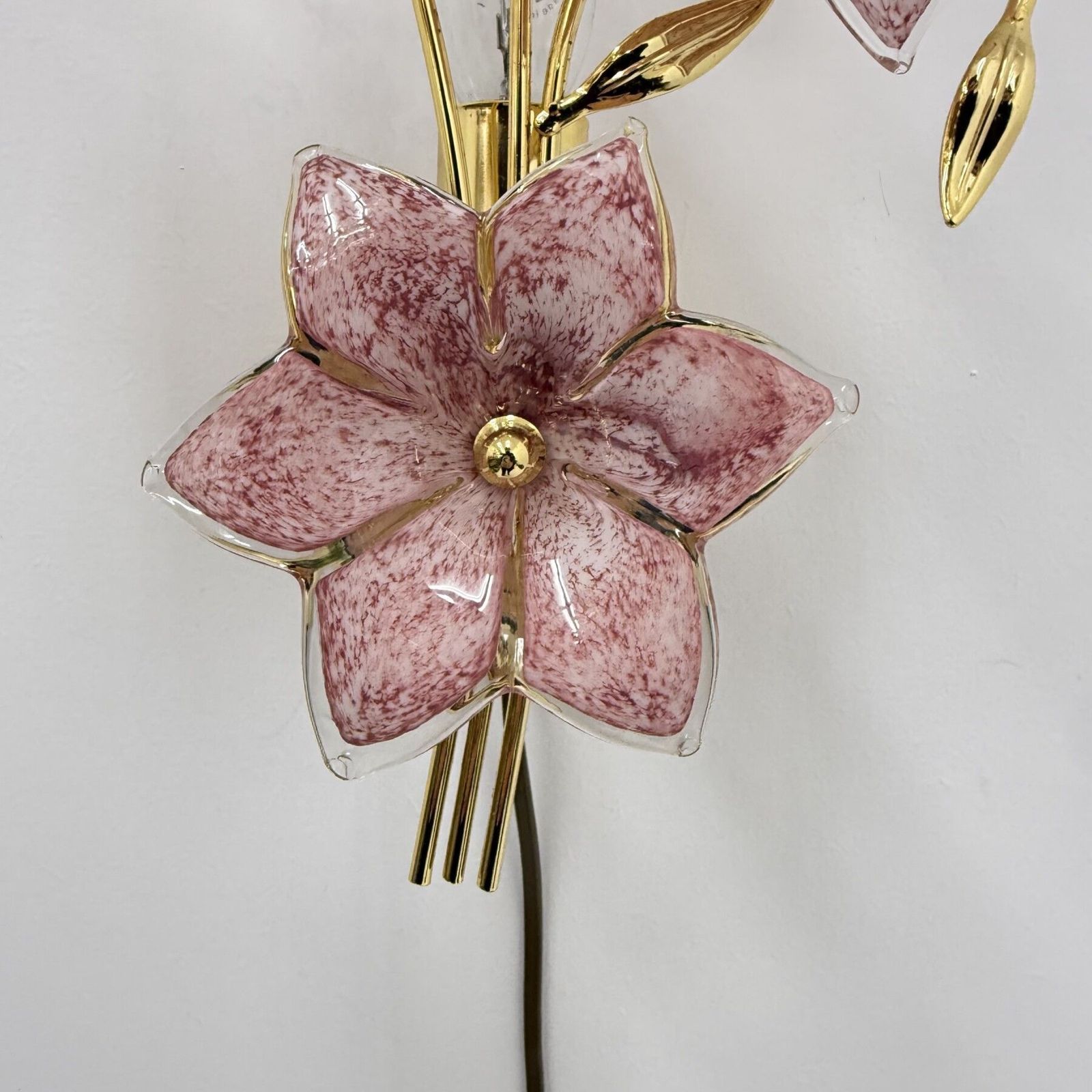 Mid Century Design Murano Roze Glazen Bloem Wandlamp, Jaren 1970 photo 241.0