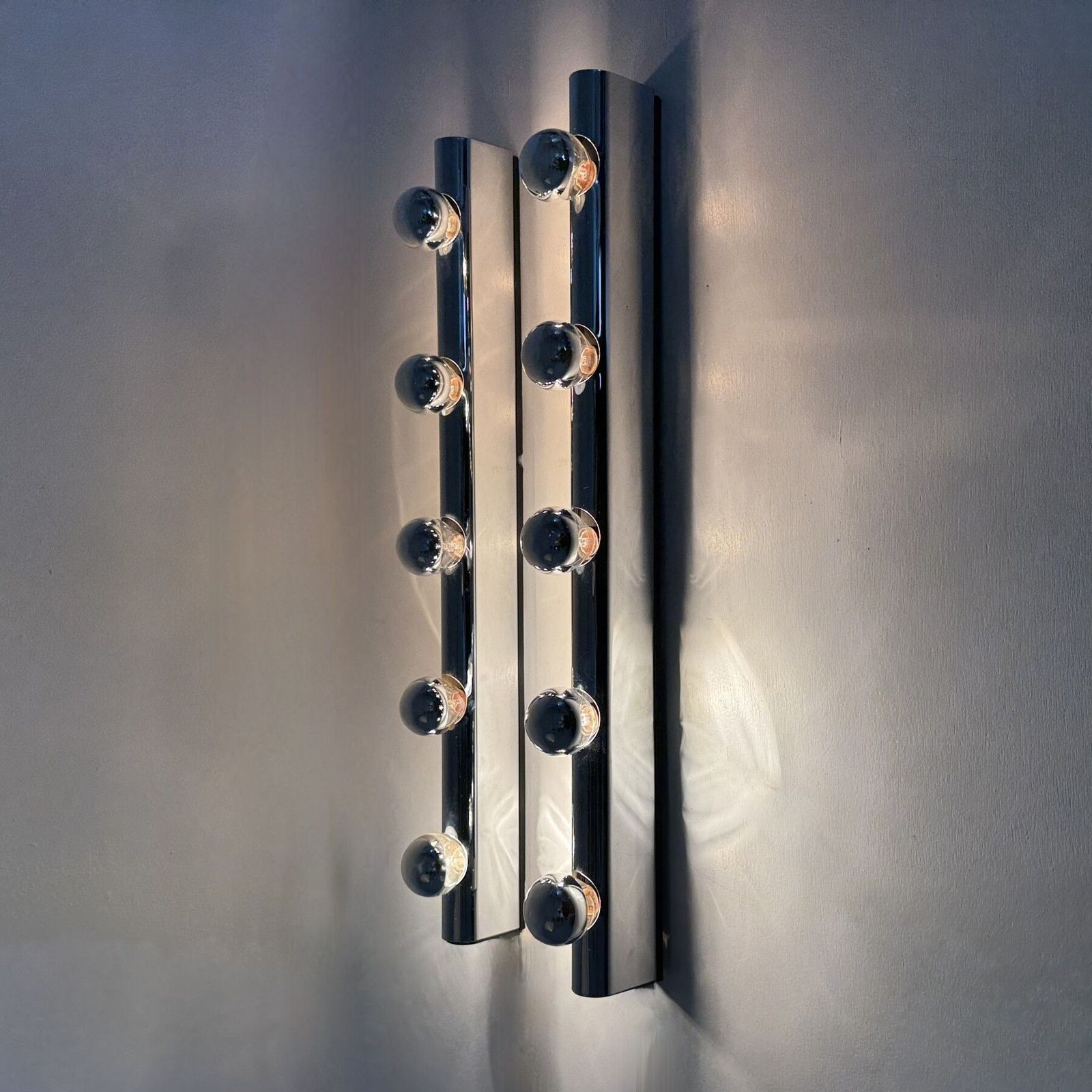Set Of 2 Targetti Sankey Chrome Wall Lamps , 1970s photo for sale