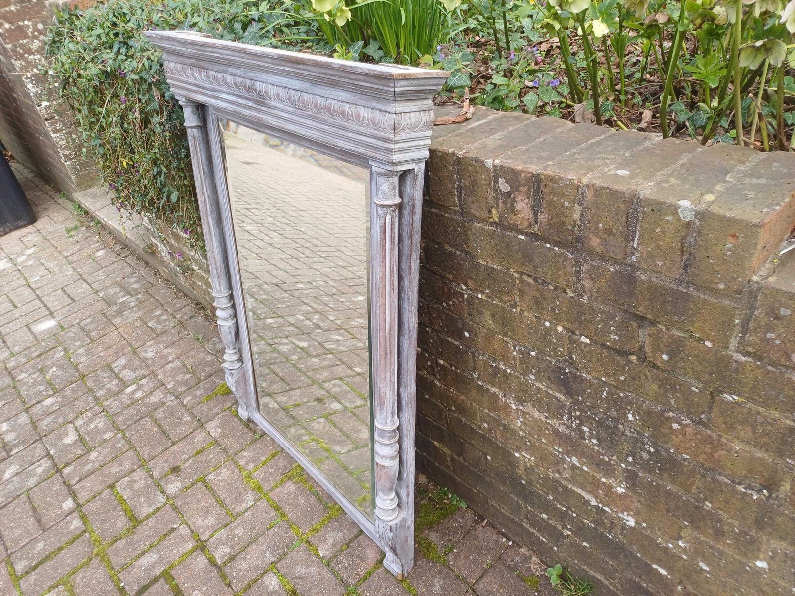 Antique French Fruitwood Mirror C1910 Ornate Carved Frame Bevelled Glass Rustic Wash Mantel Decorative Statement Piece photo 595.0
