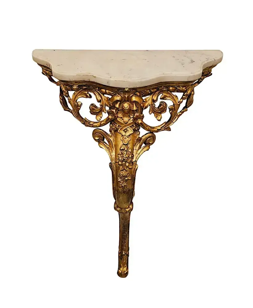 A Fabulous And Unusual 19th Century Marble Top Giltwood Console Or Pier Table