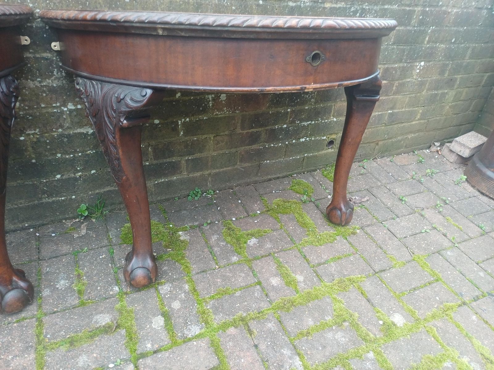 photo furniture Pair Late Victorian Carved Mahogany Demi Lune Side Table Vintage Tables Antique Console