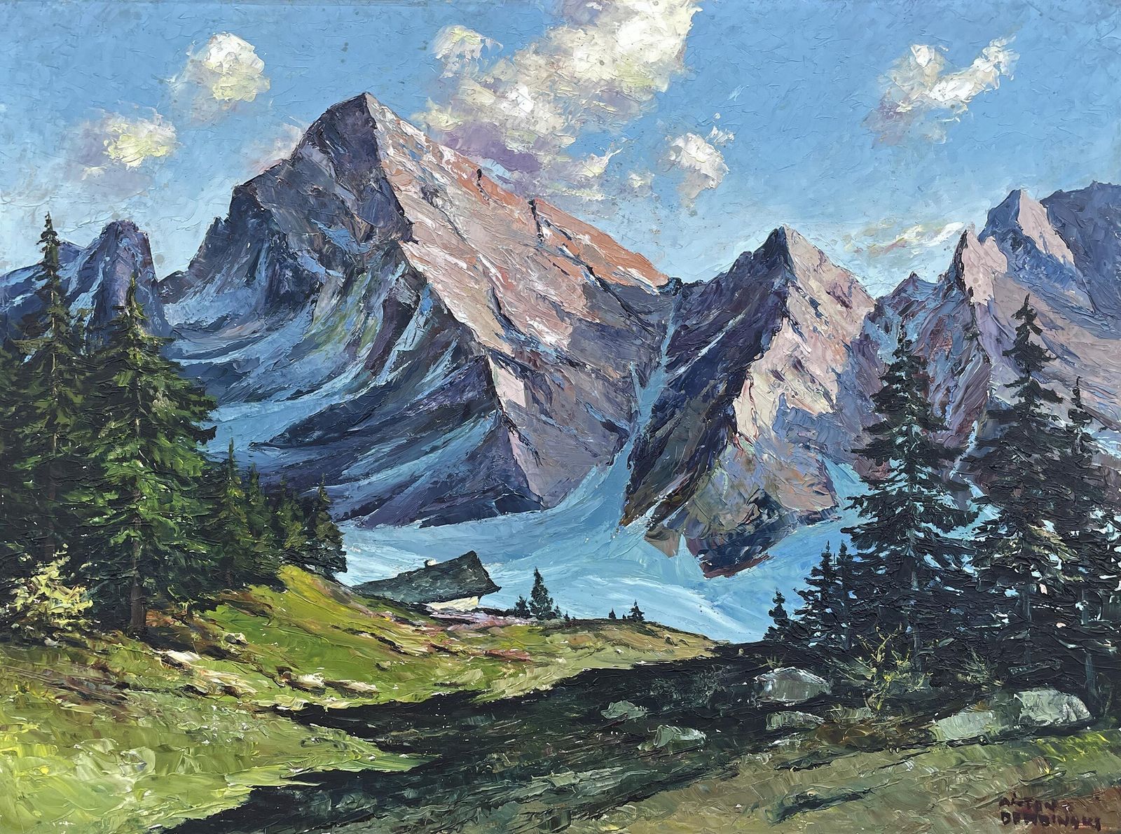 Alpine Landscape – Antique Painting By Anton Dembinski, Mid XX Century photo furniture