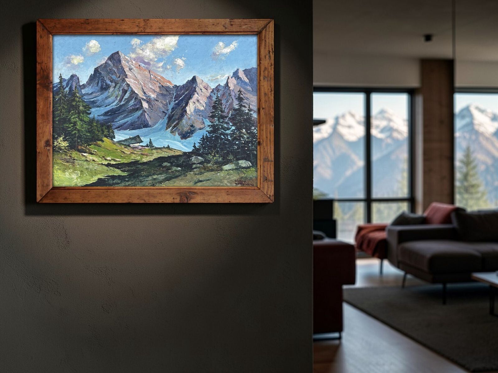 photo buy Alpine Landscape – Antique Painting By Anton Dembinski, Mid XX Century