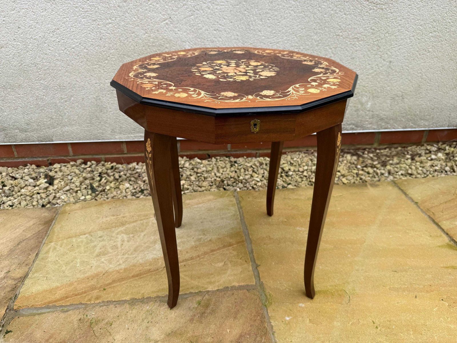Musical Marquetry Side Table, Sewing Table,Plant Stand, Occasional Table photo furniture