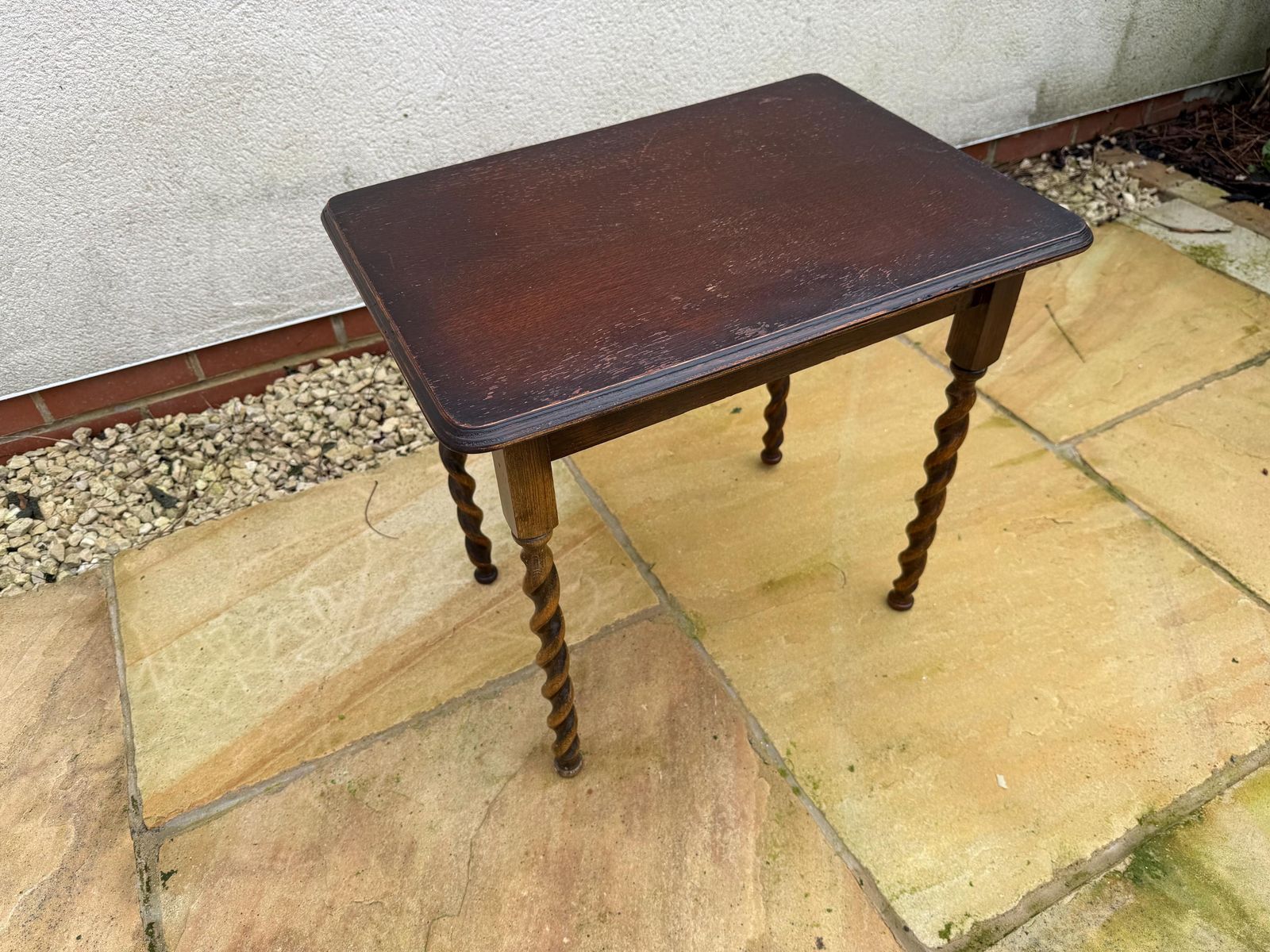 Antique Side Table With Barley Twist Legs. Victorian Oak Occasional Table photo for sale