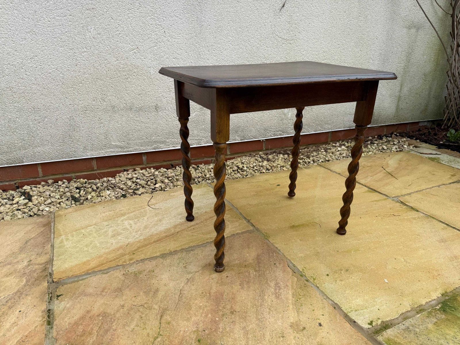 Antique Side Table With Barley Twist Legs. Victorian Oak Occasional Table photo vinterior