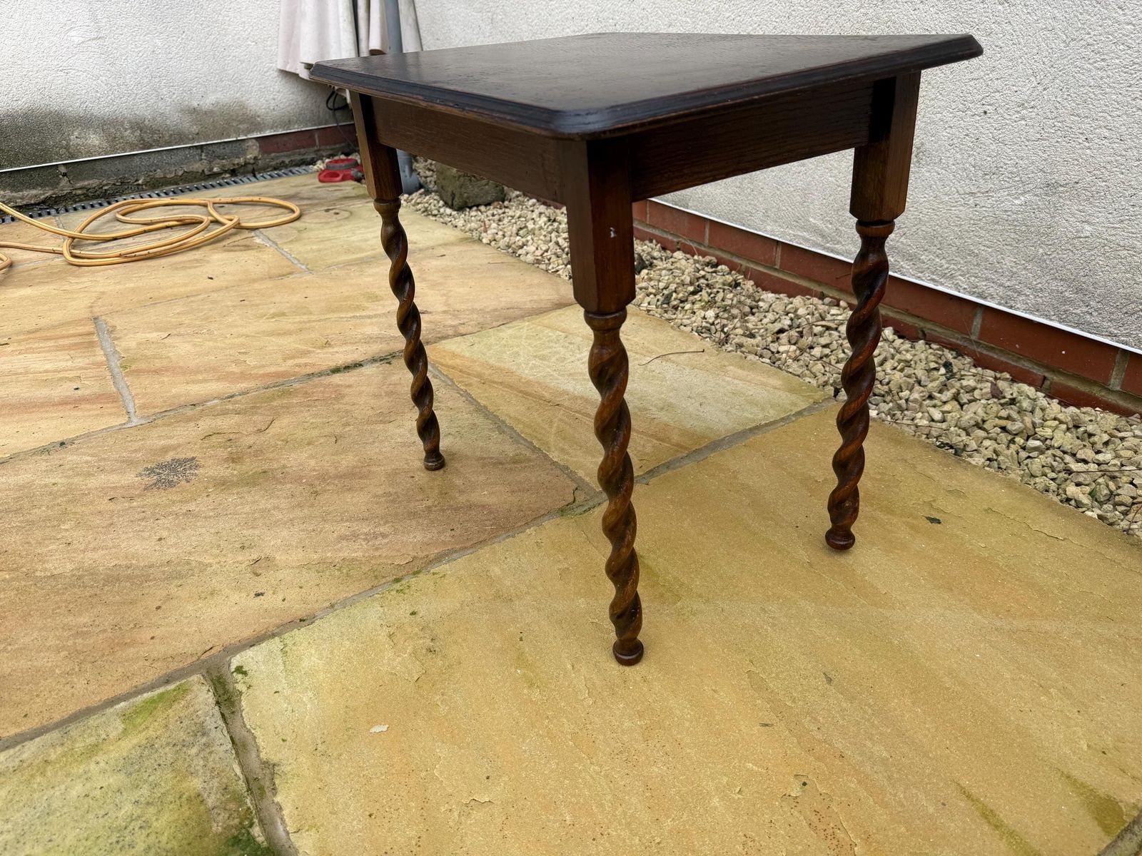 Antique Side Table With Barley Twist Legs. Victorian Oak Occasional Table photo vintage