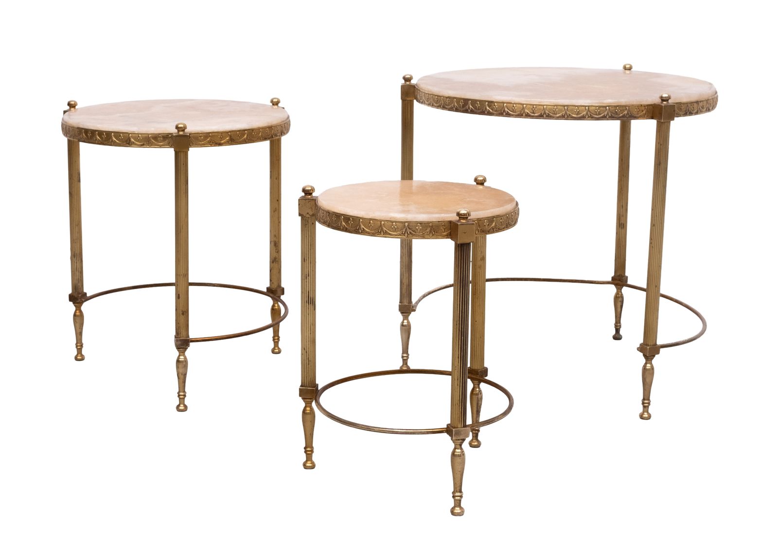 Hollywood Recency Nesting Tables Brass Onyx Marble France photo 1000.0