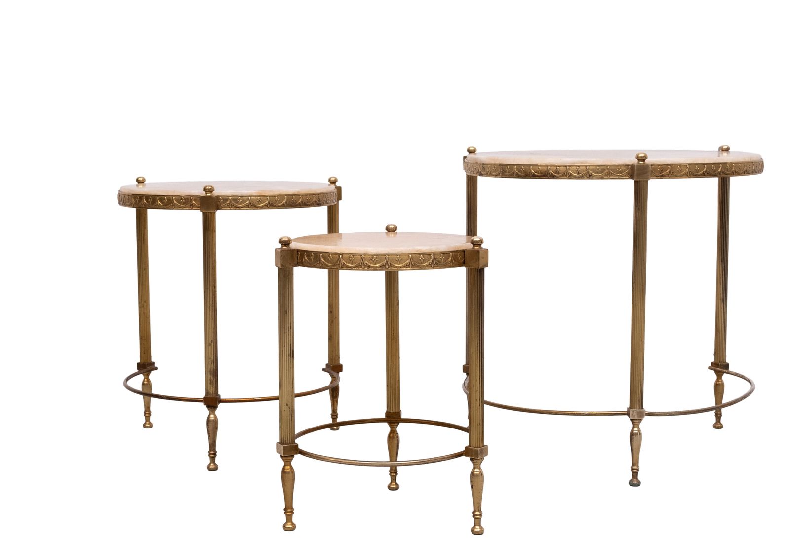 Furniture Hollywood Recency Nesting Tables Brass Onyx Marble France photo