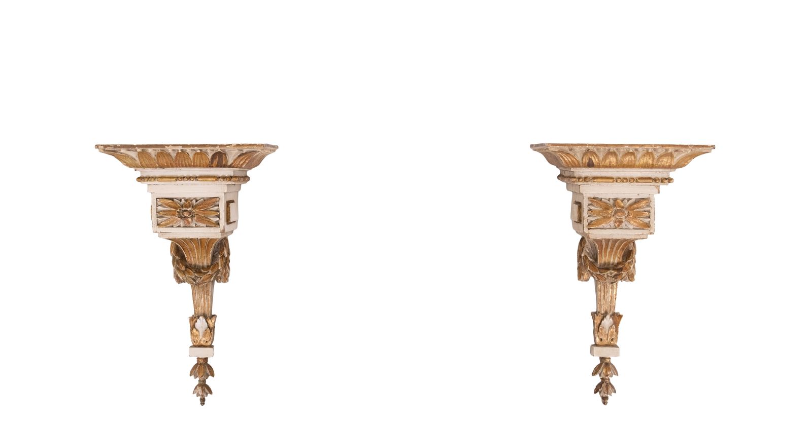 Louis XVI Style Carved Giltwood Wall Consoles With Greek Style Decoration photo for sale