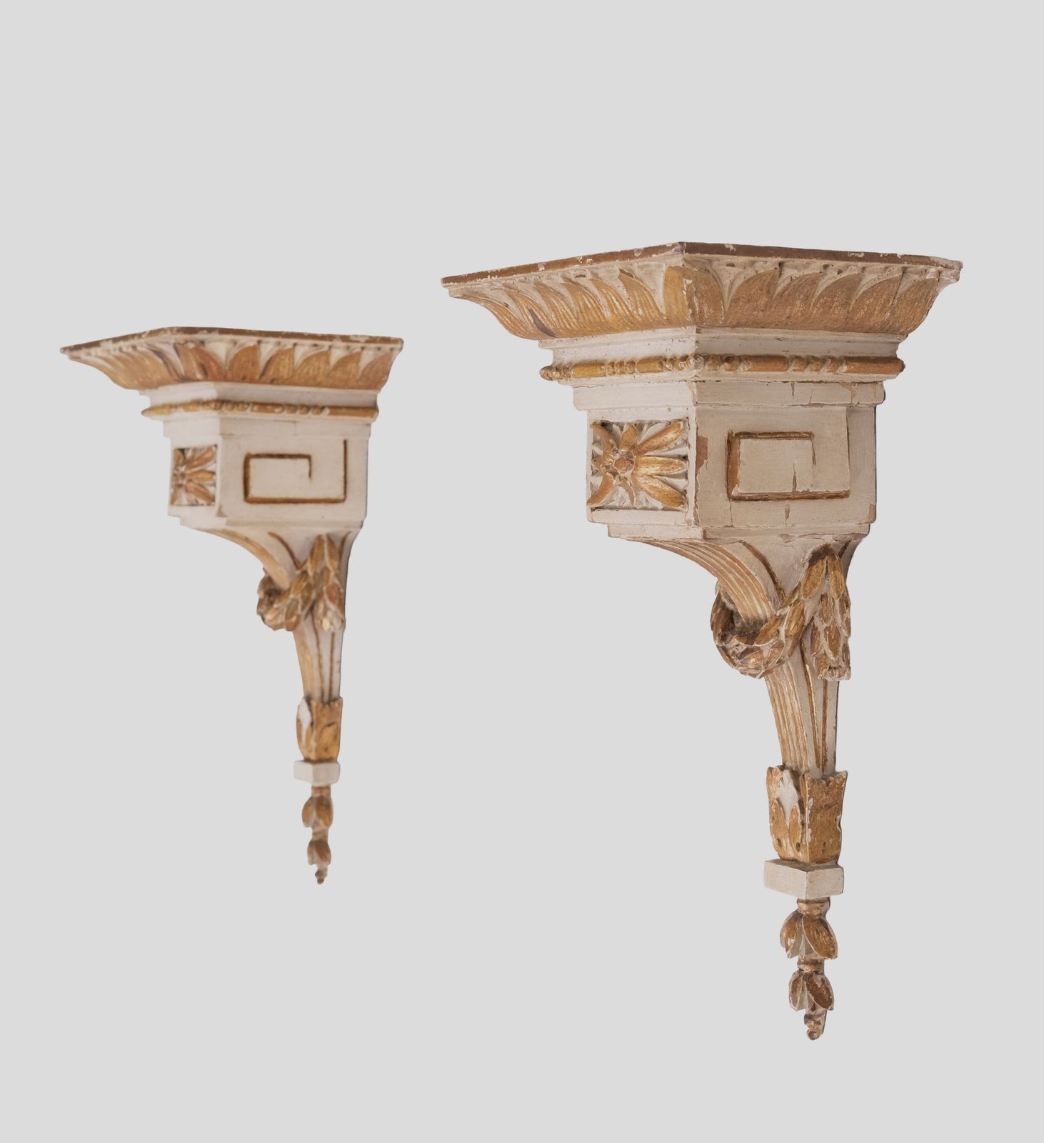 Louis XVI Style Carved Giltwood Wall Consoles With Greek Style Decoration photo vintage