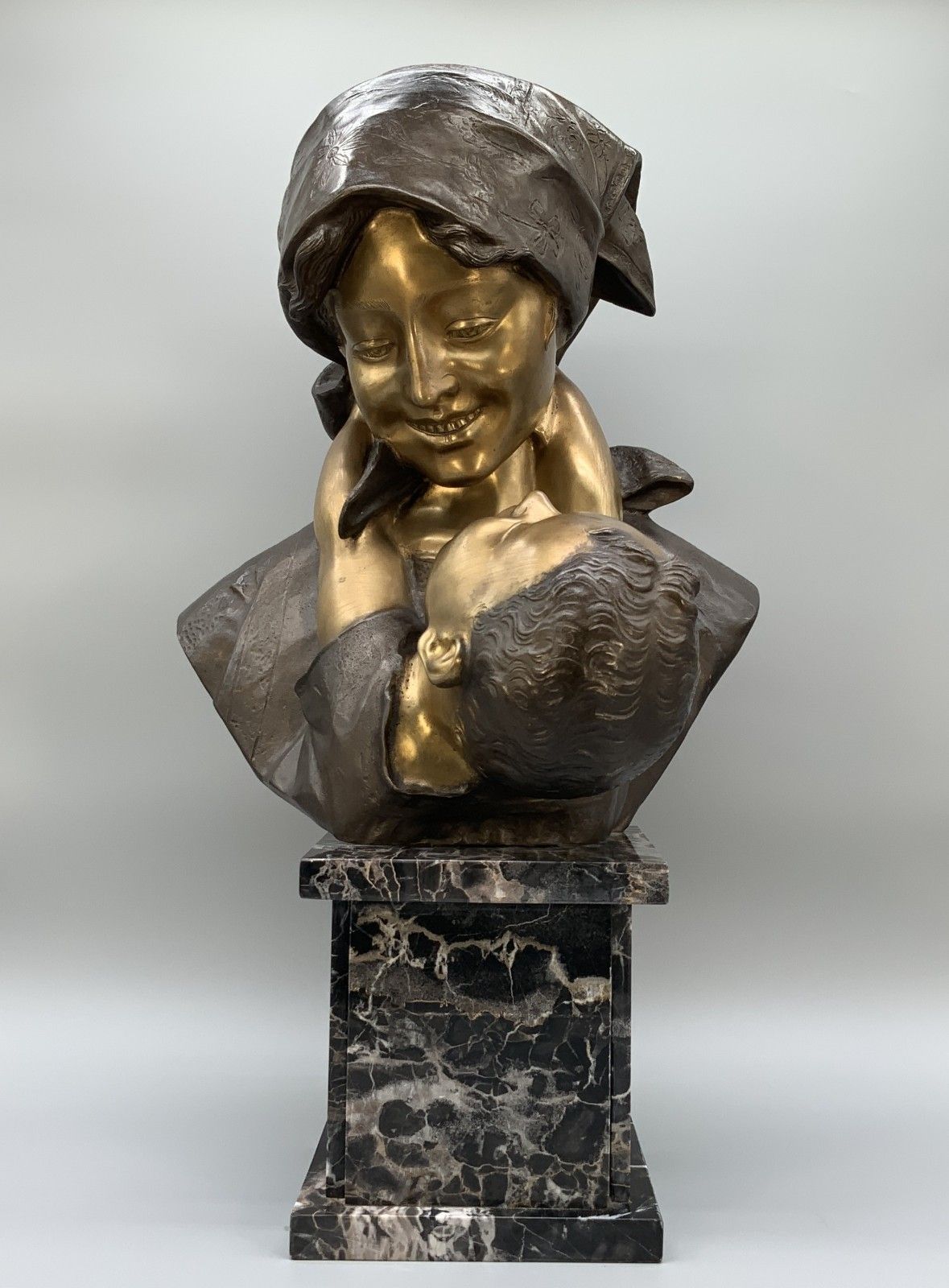 Large Bronze Sculpture 'Maternity' Mother & Child Statue After Antonio Merente photo furniture