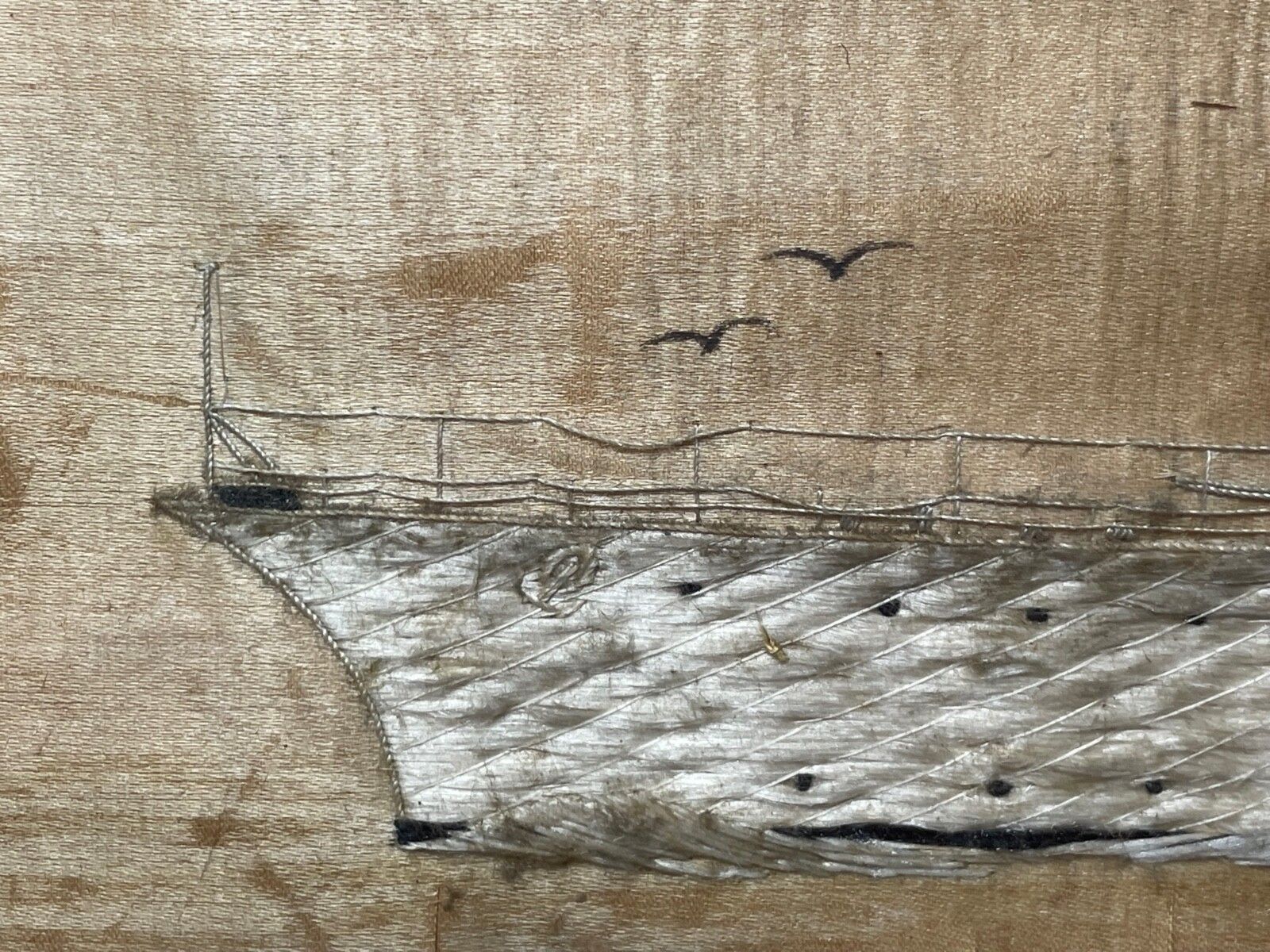 Antique Marine Silk Embroidery Ww1 Royal Navy Light Cruiser Ship Hms Concord photo buy