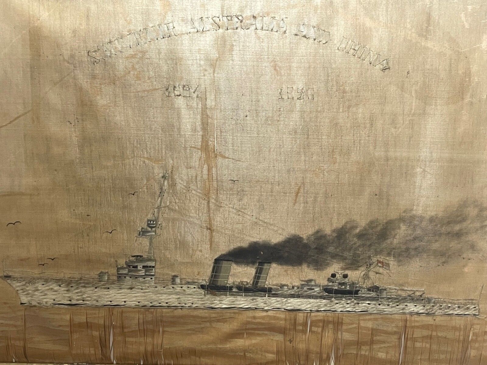 photo buy Antique Marine Silk Embroidery Ww1 Royal Navy Light Cruiser Ship Hms Concord