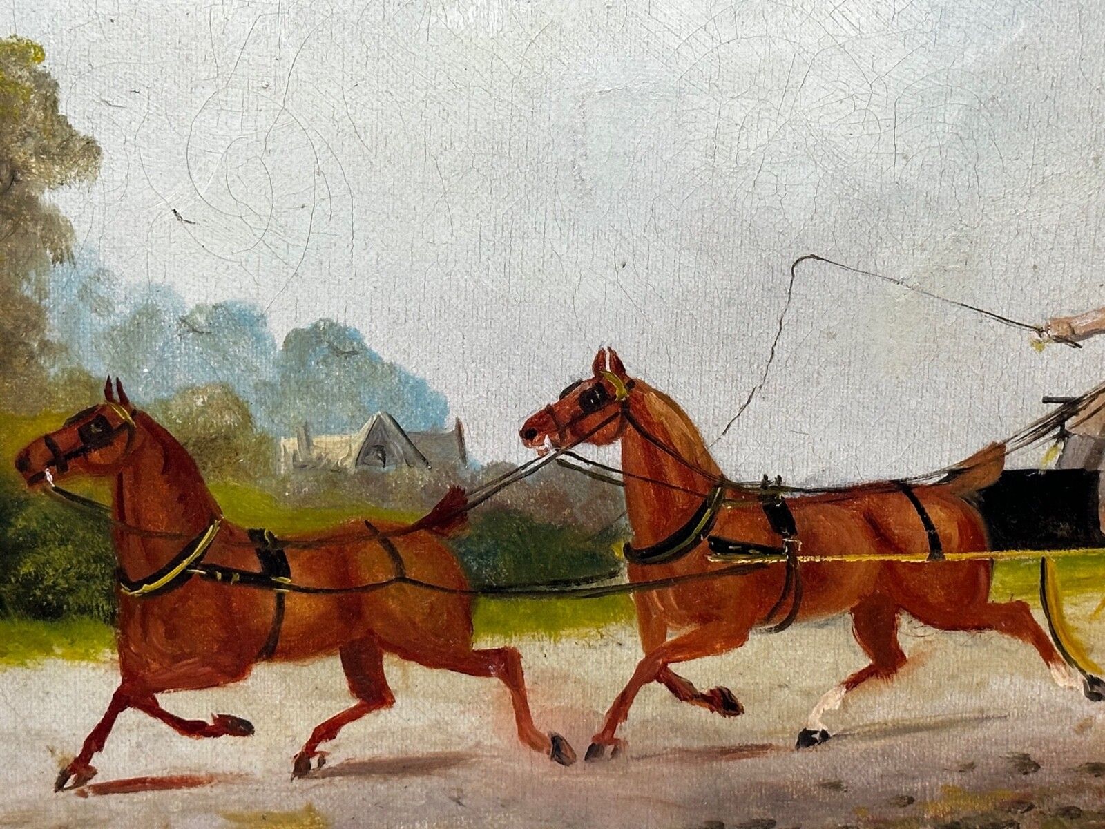 photo for sale Edwardian Oil Painting Horses & Carriage Coachman Riders Signed Philip H Rideout
