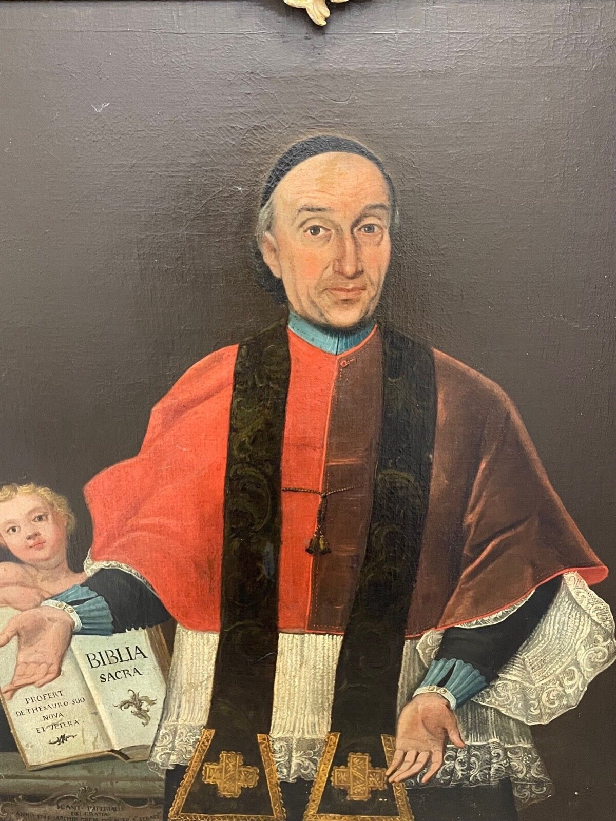 Baroque Old Master 18th Century Italian Oil Painting Portrait Pope Clement XIII photo for sale