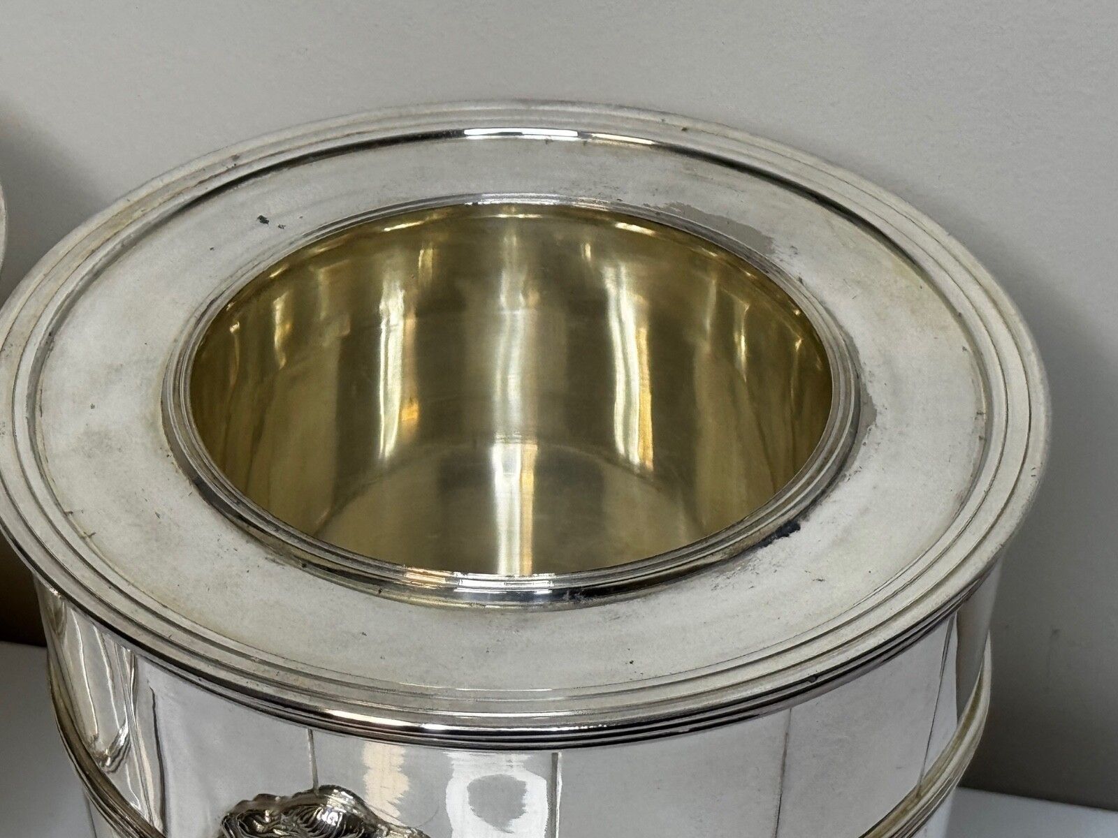 Home Decor Set Regency Revival Style Lion Barrel Silver Plate Xmas Champagne Bucket Coolers photo