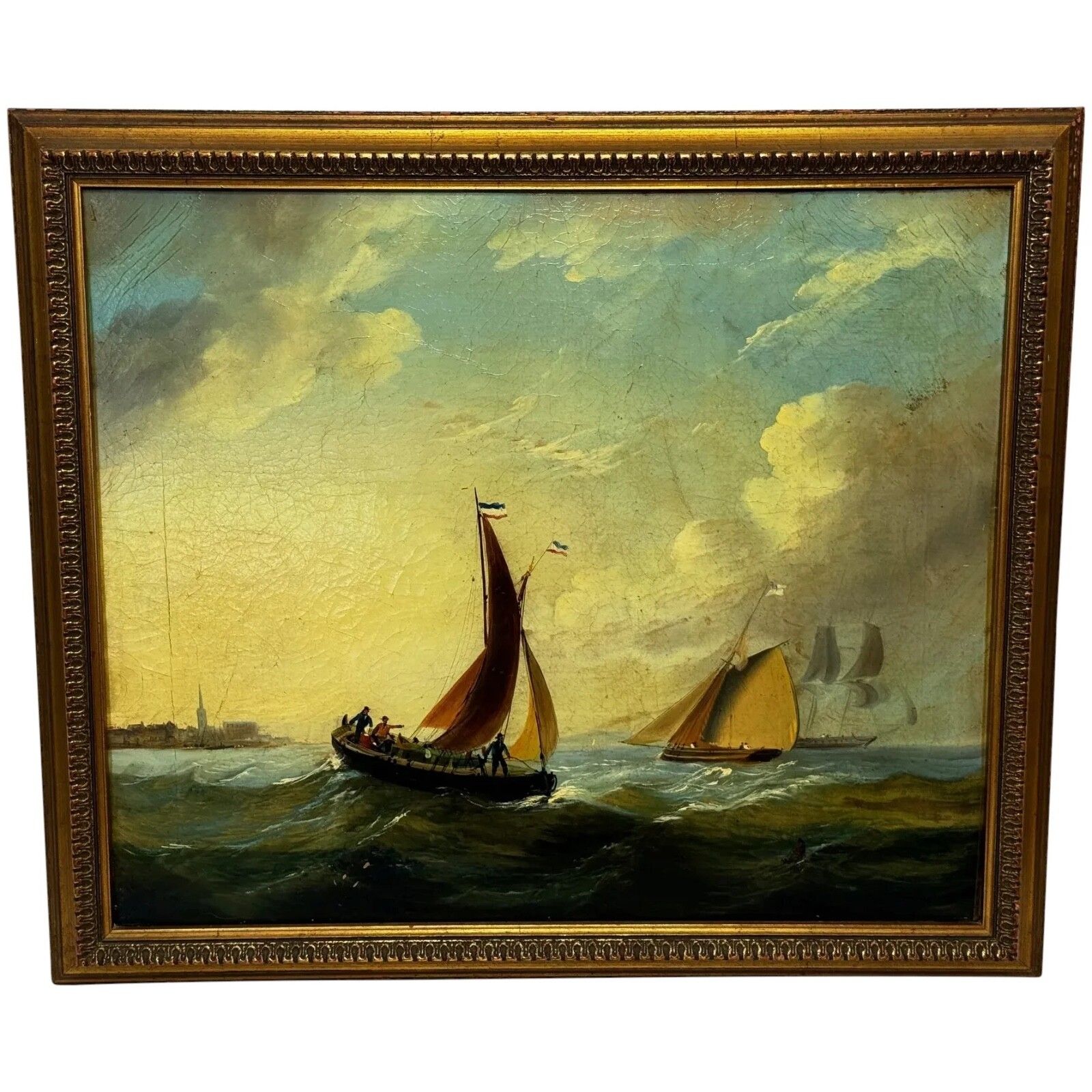 Marine Georgian Early 19th Century French Fishing Boat Heading Out Brisk Winds