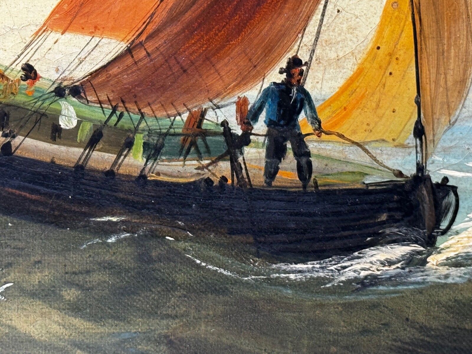 photo vinterior Marine Georgian Early 19th Century French Fishing Boat Heading Out Brisk Winds