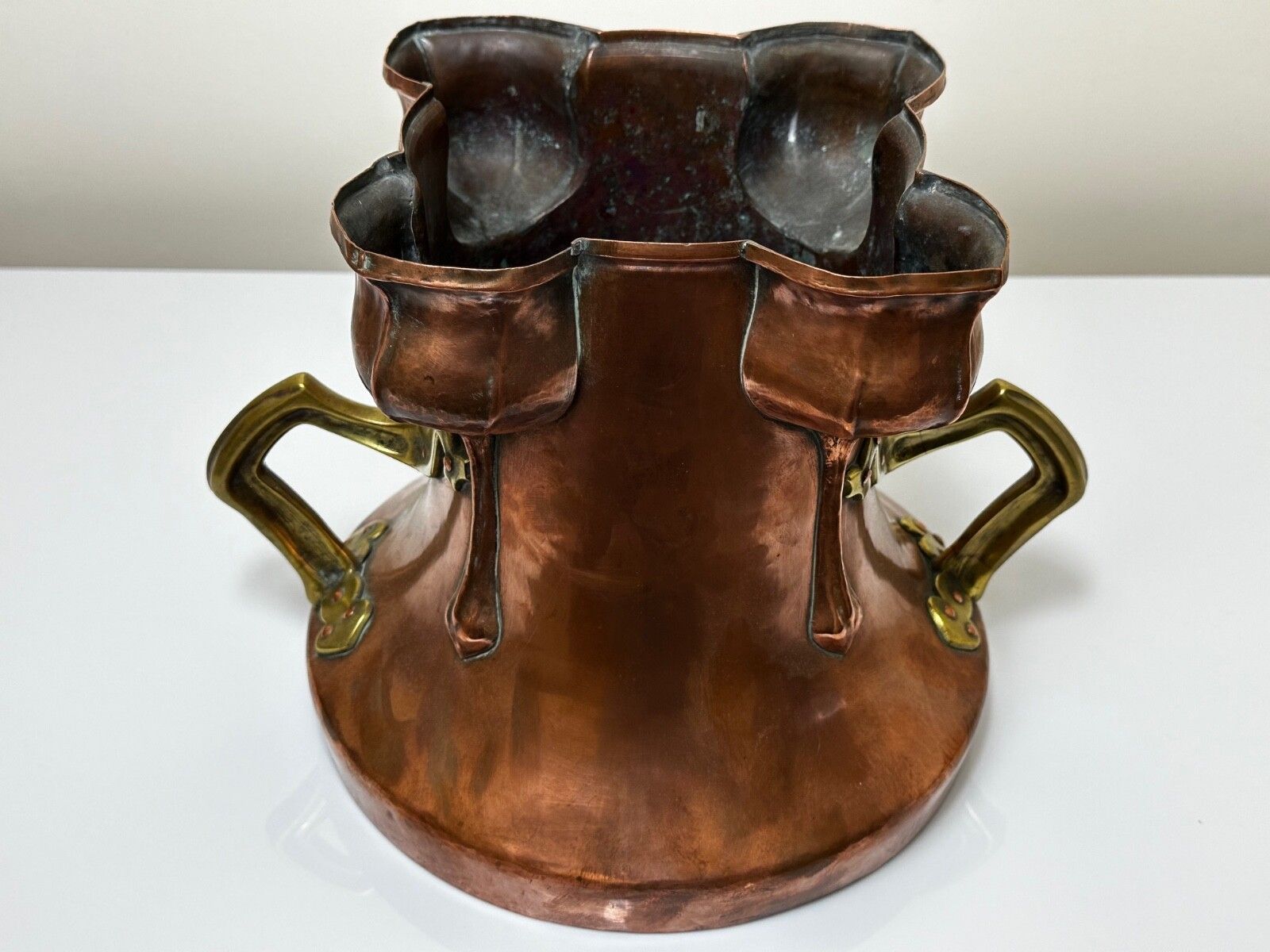 Art Nouveau 19th Century Copper With Brass Handles Floral Tulips Garden Planter photo for sale