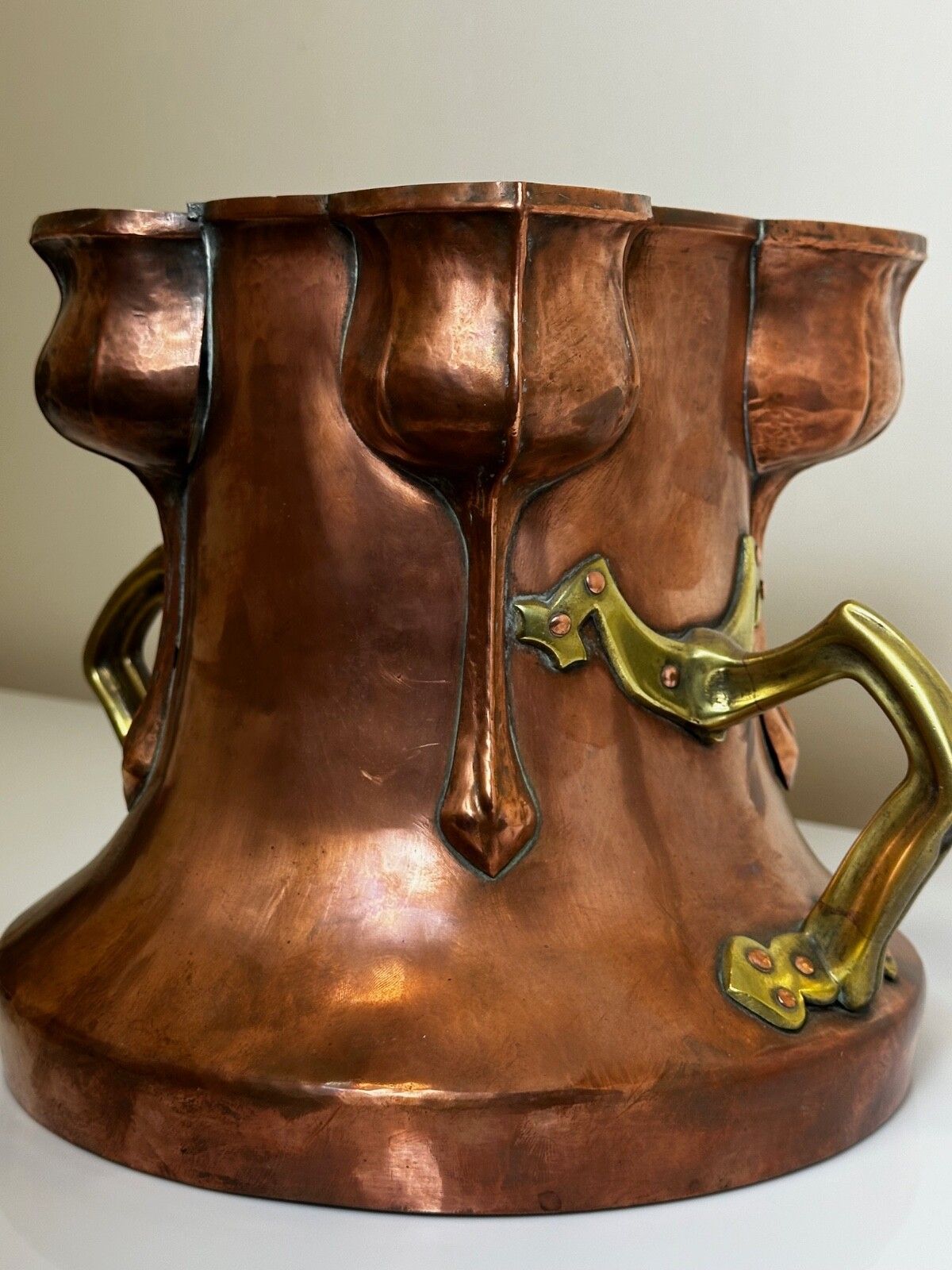 photo for sale Art Nouveau 19th Century Copper With Brass Handles Floral Tulips Garden Planter