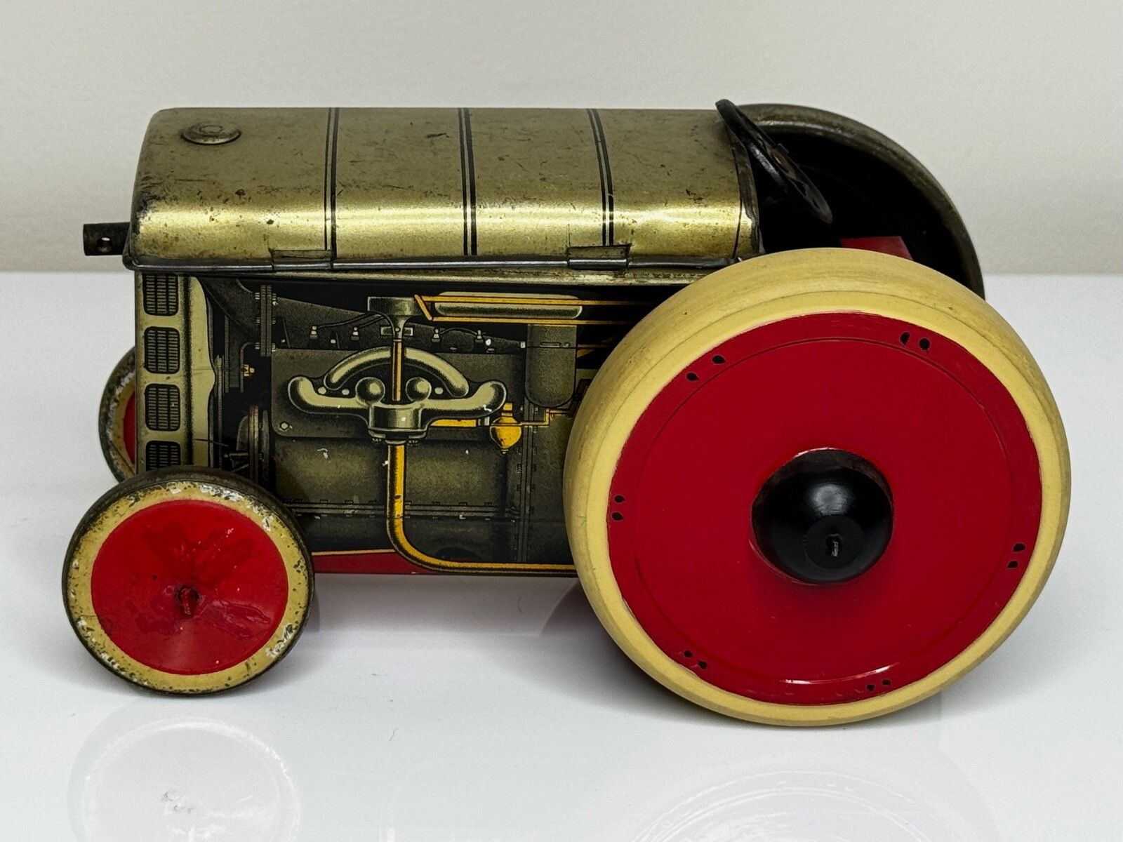 British Art Deco Biscuit Tin Tractor By William Crawfords & Son Ltd photo for sale
