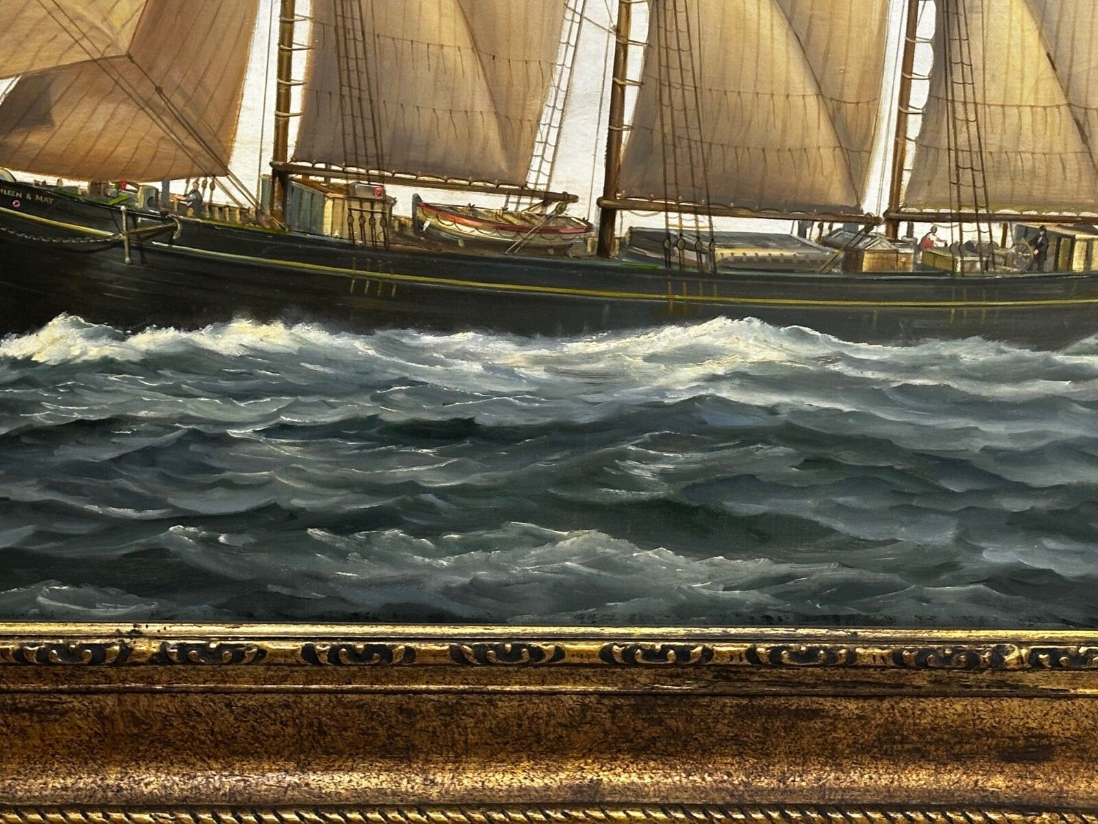 British Marine Oil Painting Kathleen & May Schooner Ship By John Lewis Chapman photo Art