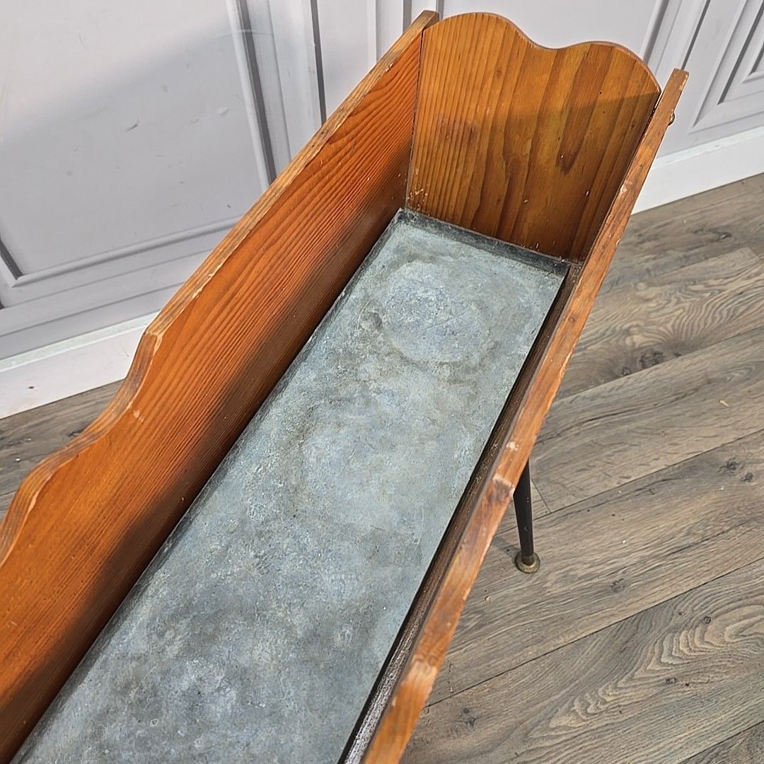 Vintage Wooden Trough Planter Solid Pine Jardiniere Dansette Legs Retro photo buy