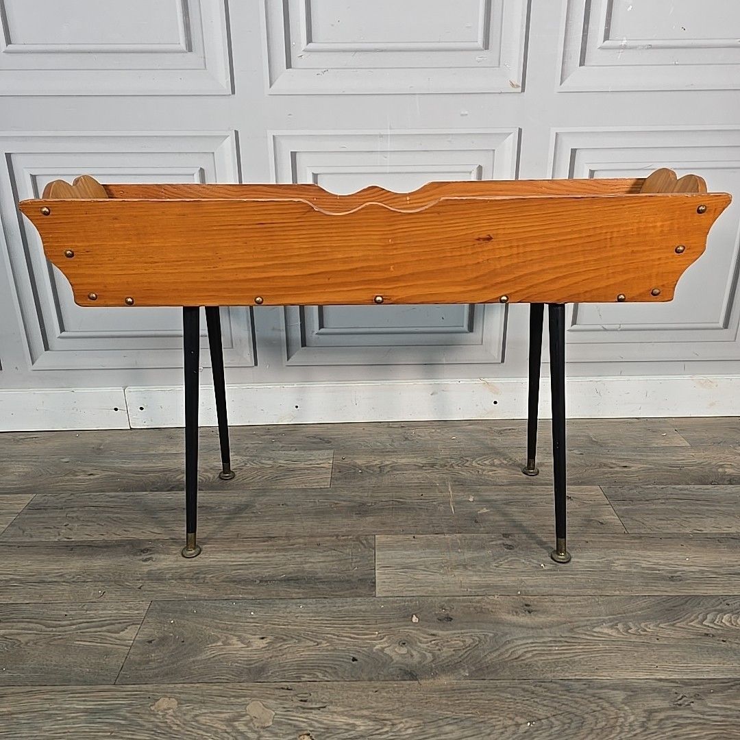 Vintage Wooden Trough Planter Solid Pine Jardiniere Dansette Legs Retro photo vintage