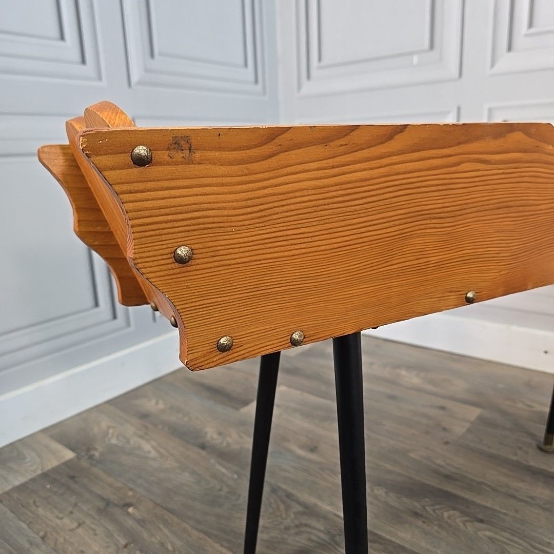 70.0 Vintage Wooden Trough Planter Solid Pine Jardiniere Dansette Legs Retro photo